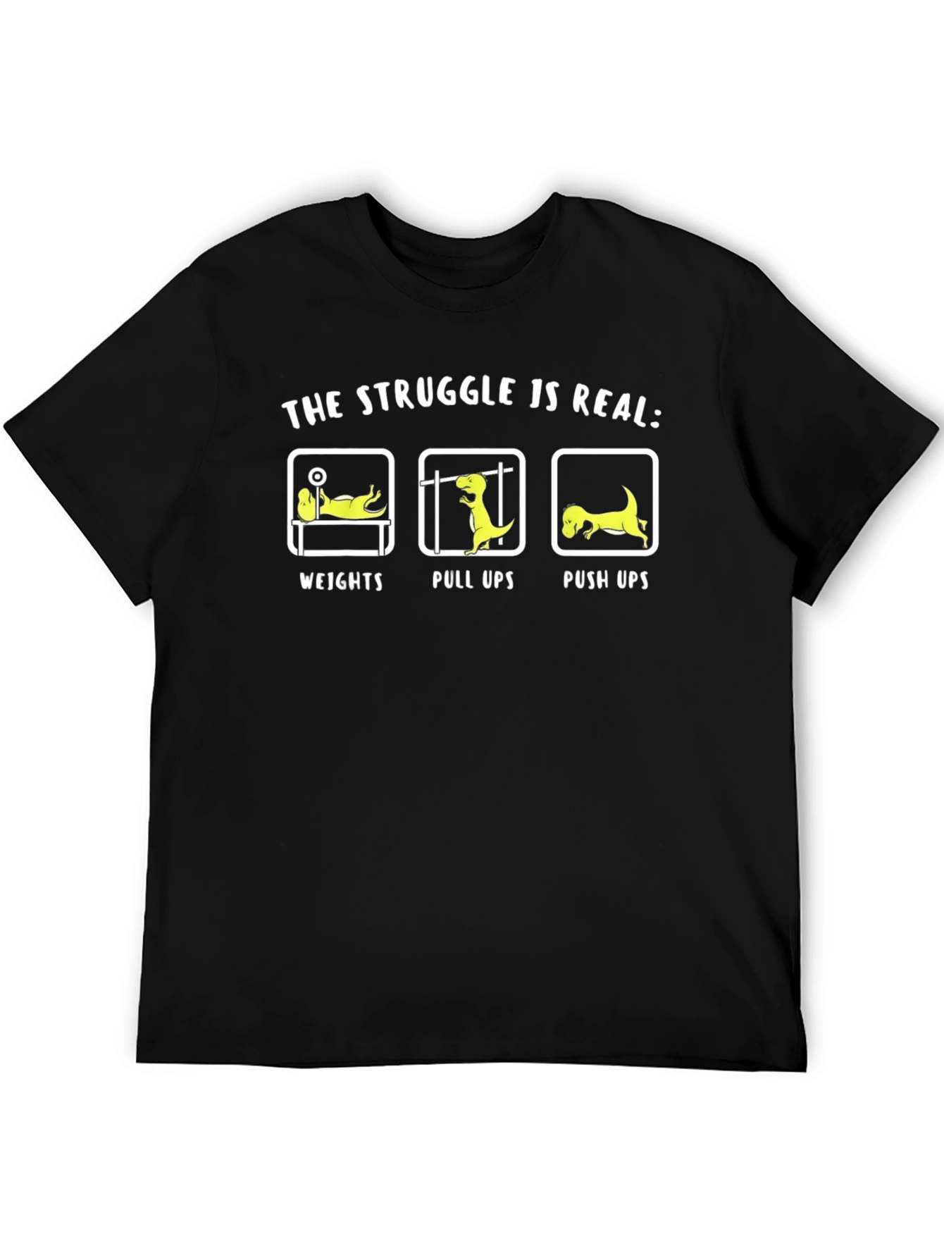 Black The Struggle Is Real Dinosaur Workout T-Shirt view 5