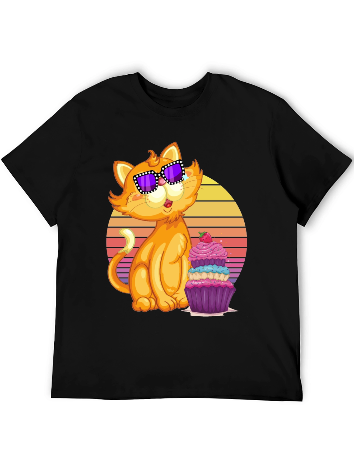 Black Cool Cat with Cupcake T-Shirt view 5
