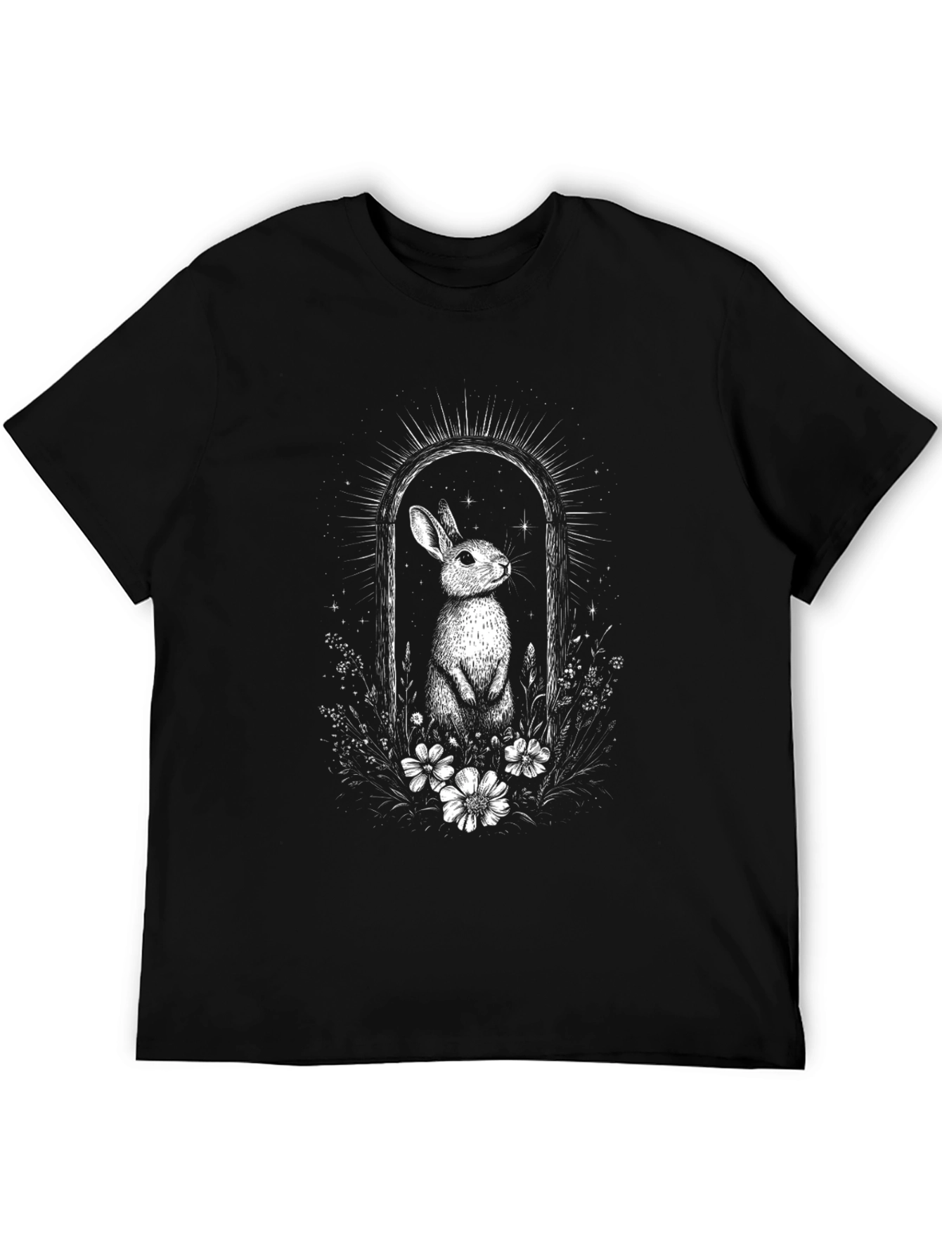 Black Mystic Rabbit Graphic Tee - Black Cotton Shirt view 5
