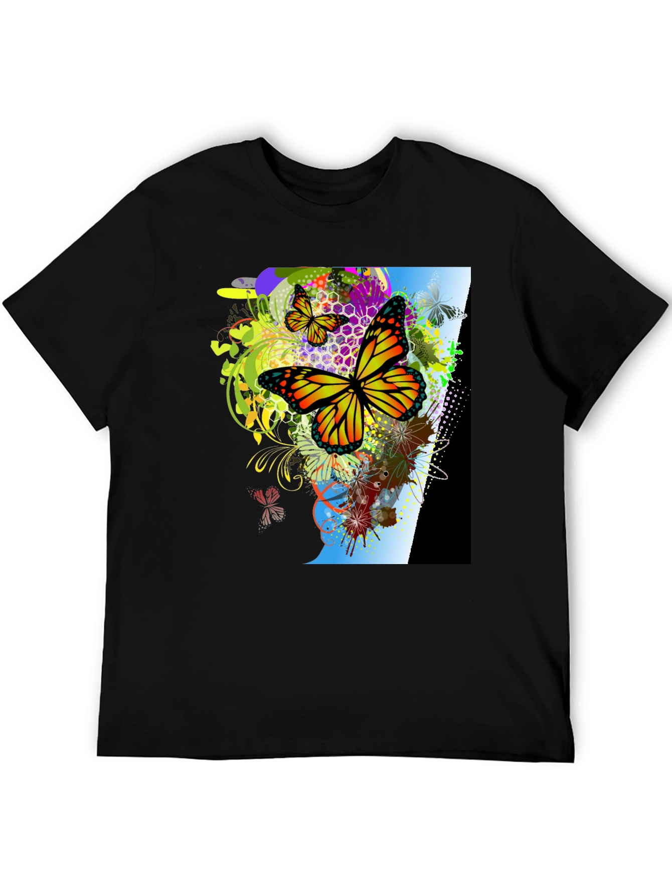 Black Butterfly Graphic Print Men's Black T-Shirt view 5
