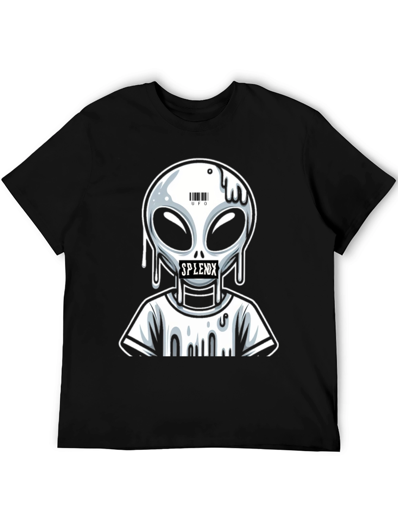 Black Alien Graphic T-Shirt - Splenx UFO Design view 5