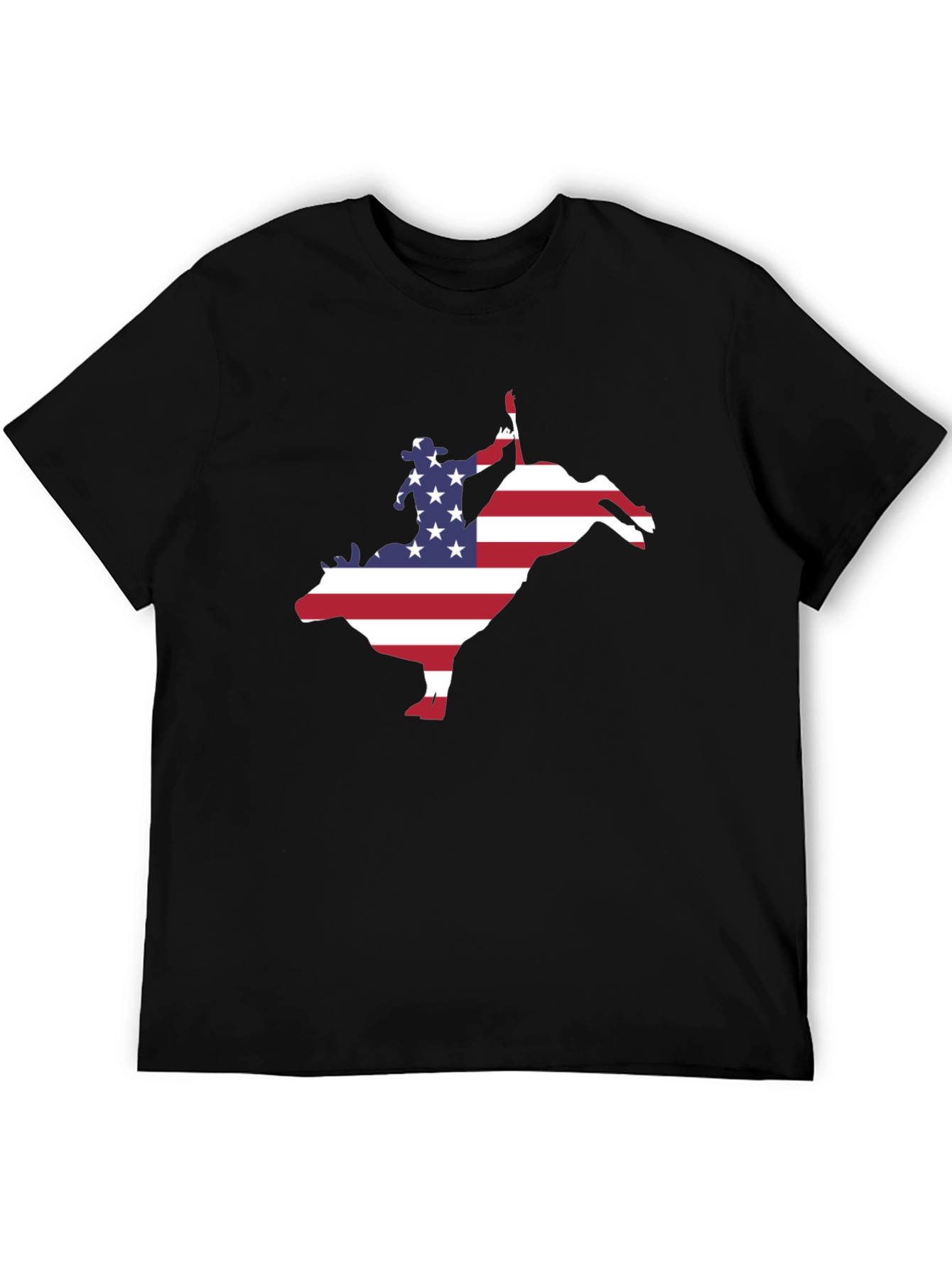 Black American Flag Bull Rider Graphic T-Shirt view 5