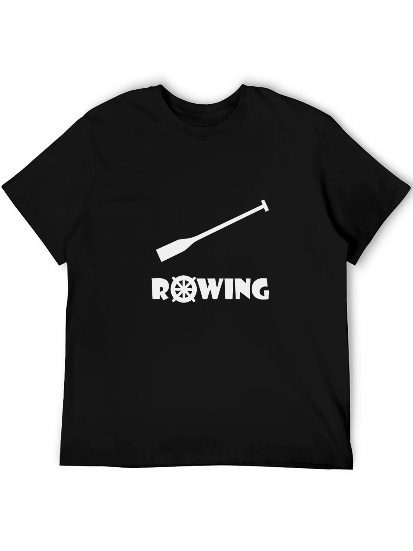 Black Rowing T-Shirt - Oar & Wheel Design - Black Cotton Tee view 5
