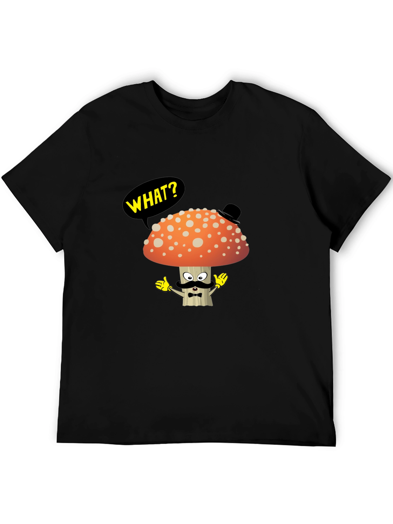 Black Mushroom Gentleman T-Shirt - Funny Cartoon Tee view 5