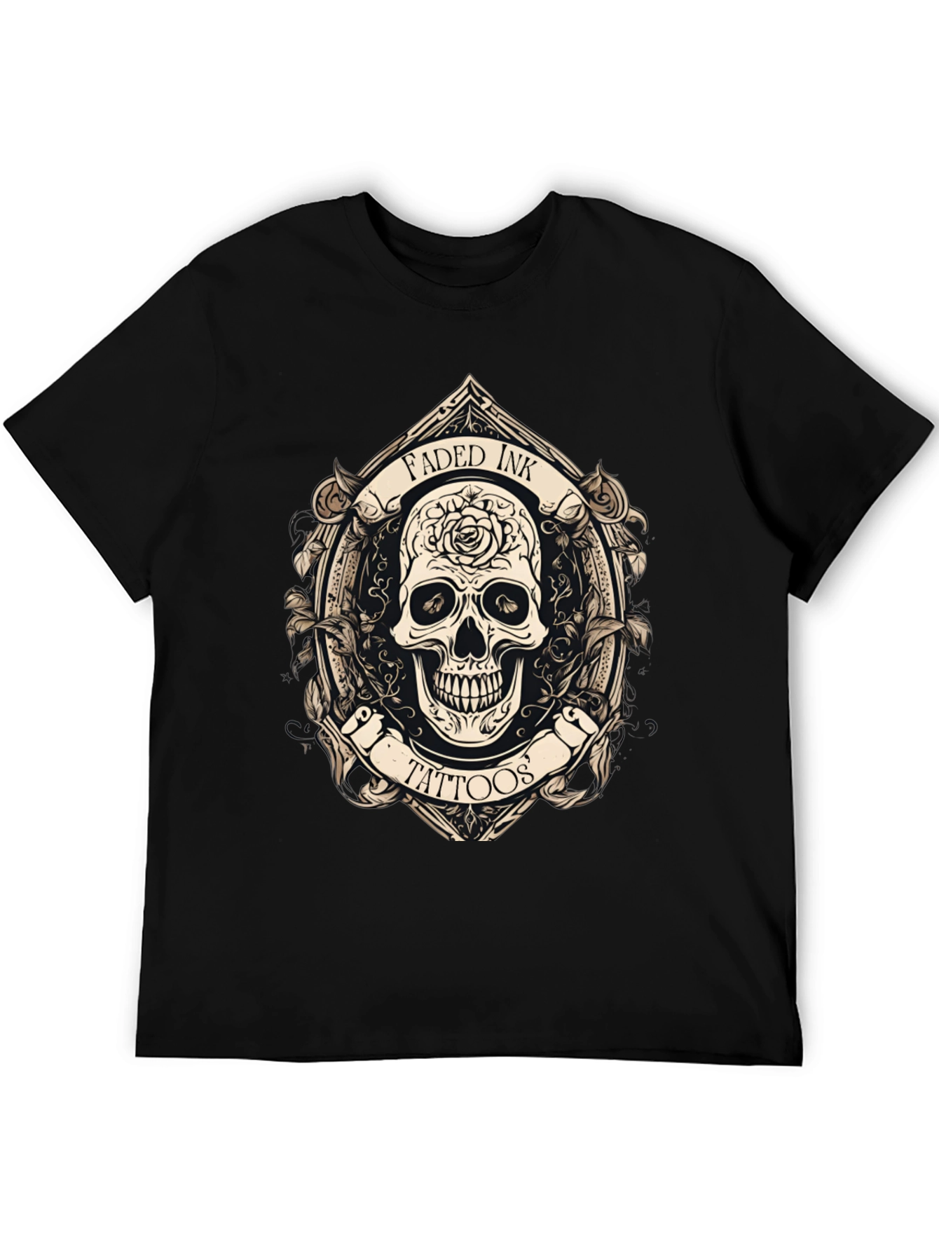 Black Faded Ink Tattoos Skull Graphic Black T-Shirt view 5