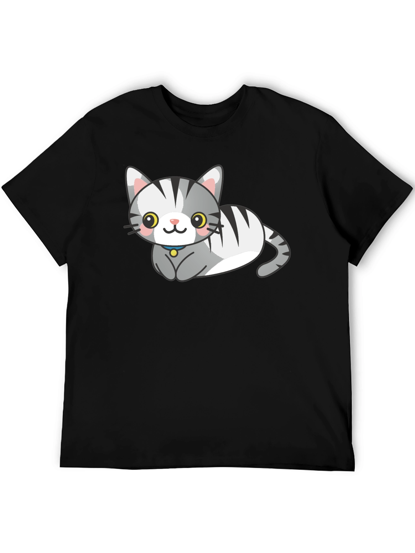 Black Cute Cartoon Cat Graphic Tee view 5