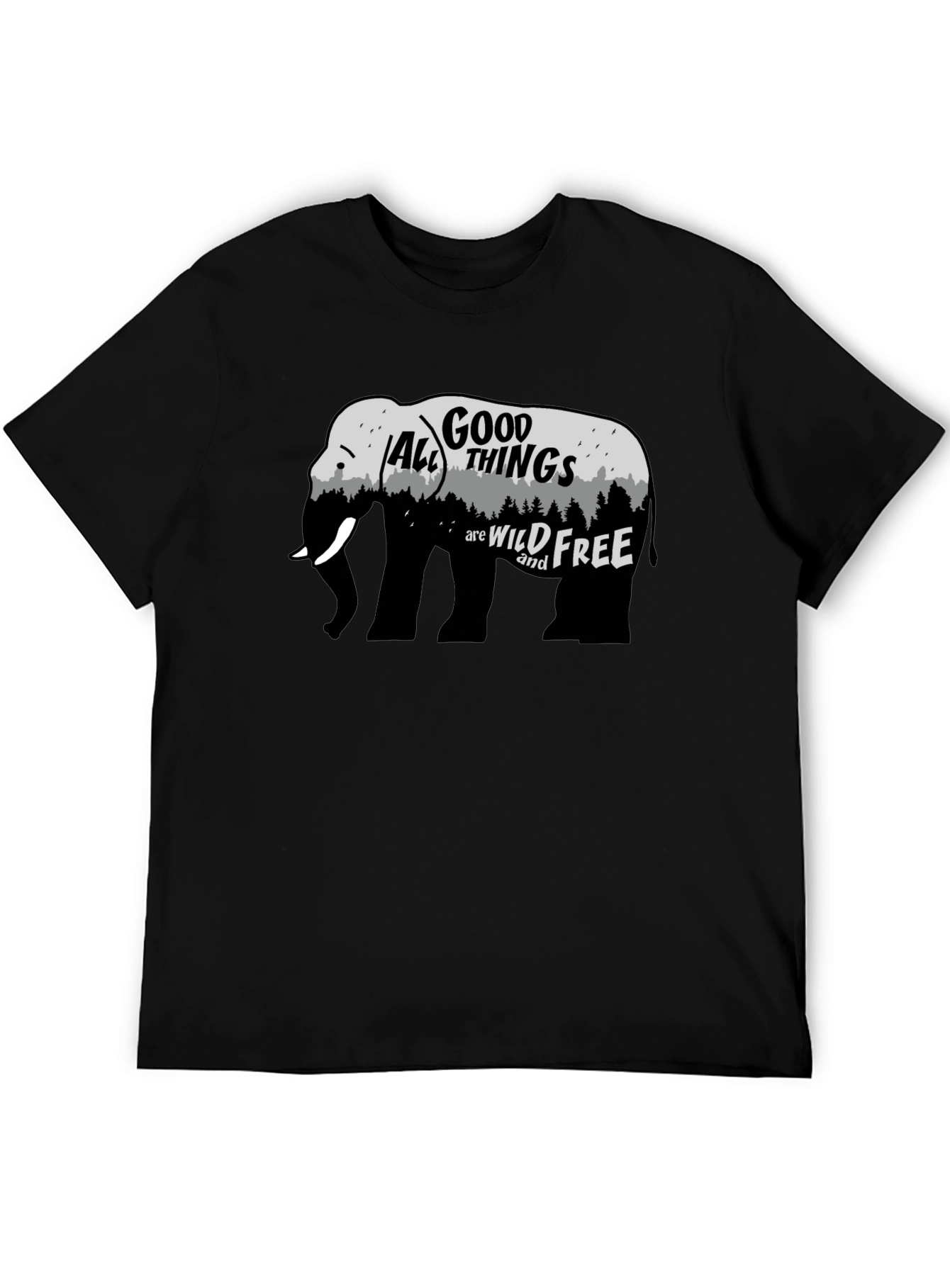 Black Wild and Free Elephant Graphic Tee - Black view 5