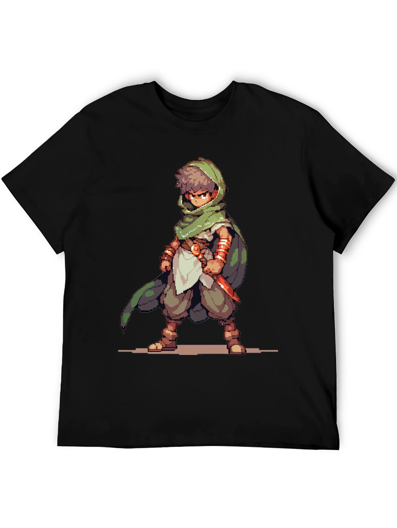 Black Pixel Art RPG Character Graphic Tee - Black Cotton Blend view 5