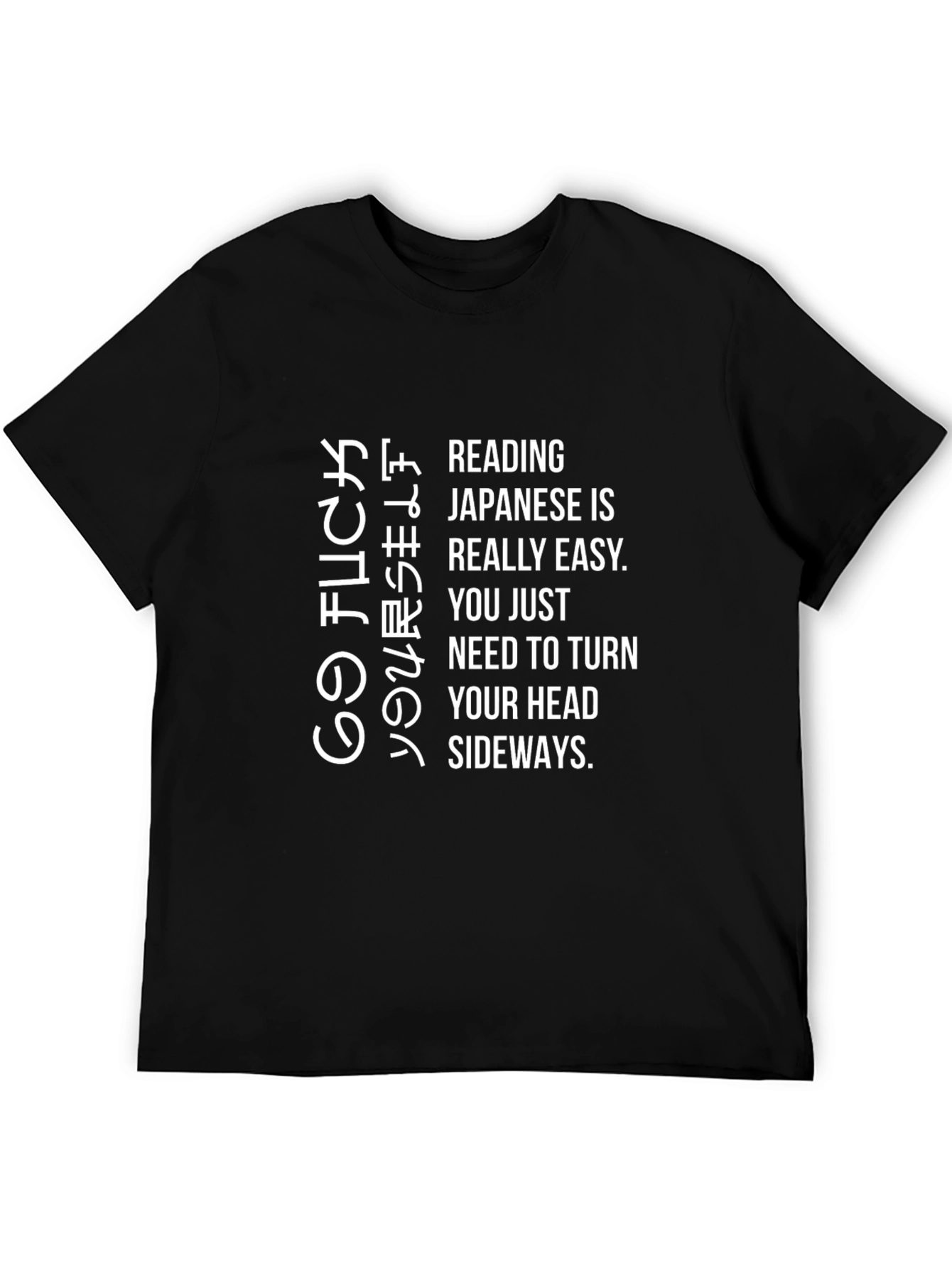 Black Funny Japanese Reading T-Shirt - Turn Your Head Sideways! view 5