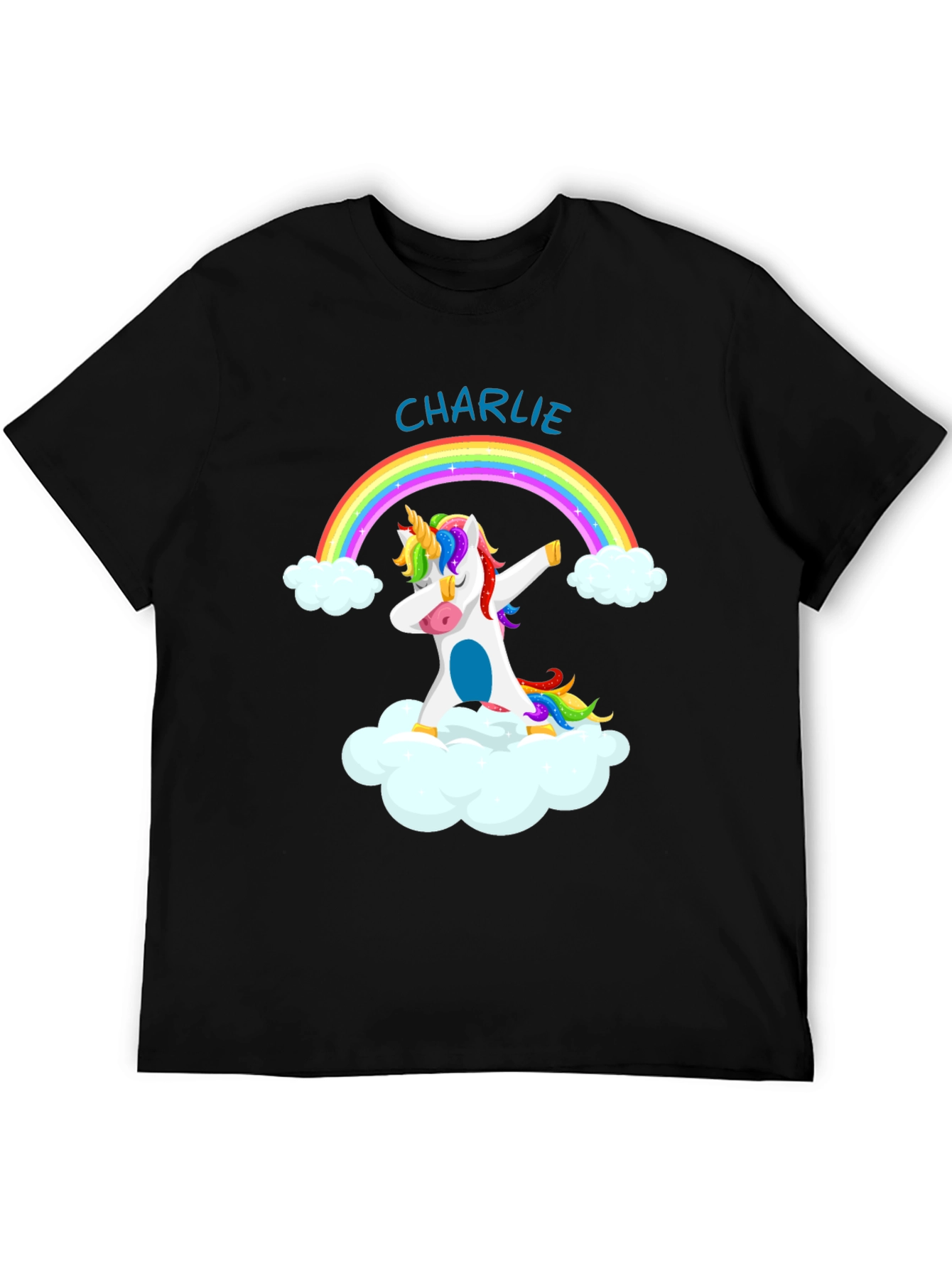 Black Unicorn Dabbing Rainbow T-Shirt - Personalized Fun! view 5
