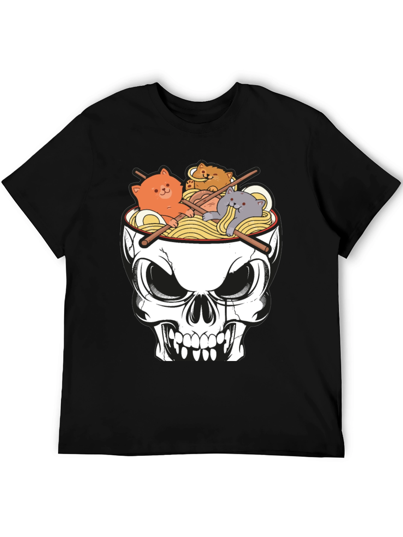 Black Skull Ramen Cat T-Shirt view 5