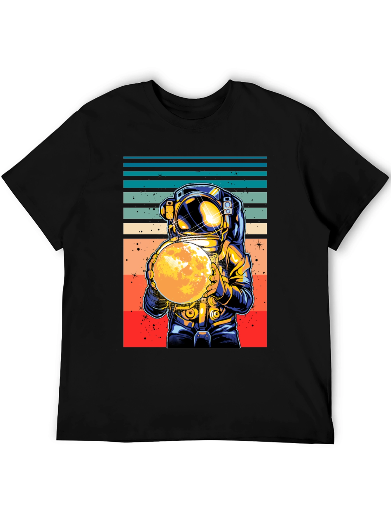 Black Retro Astronaut Moon T-Shirt view 5