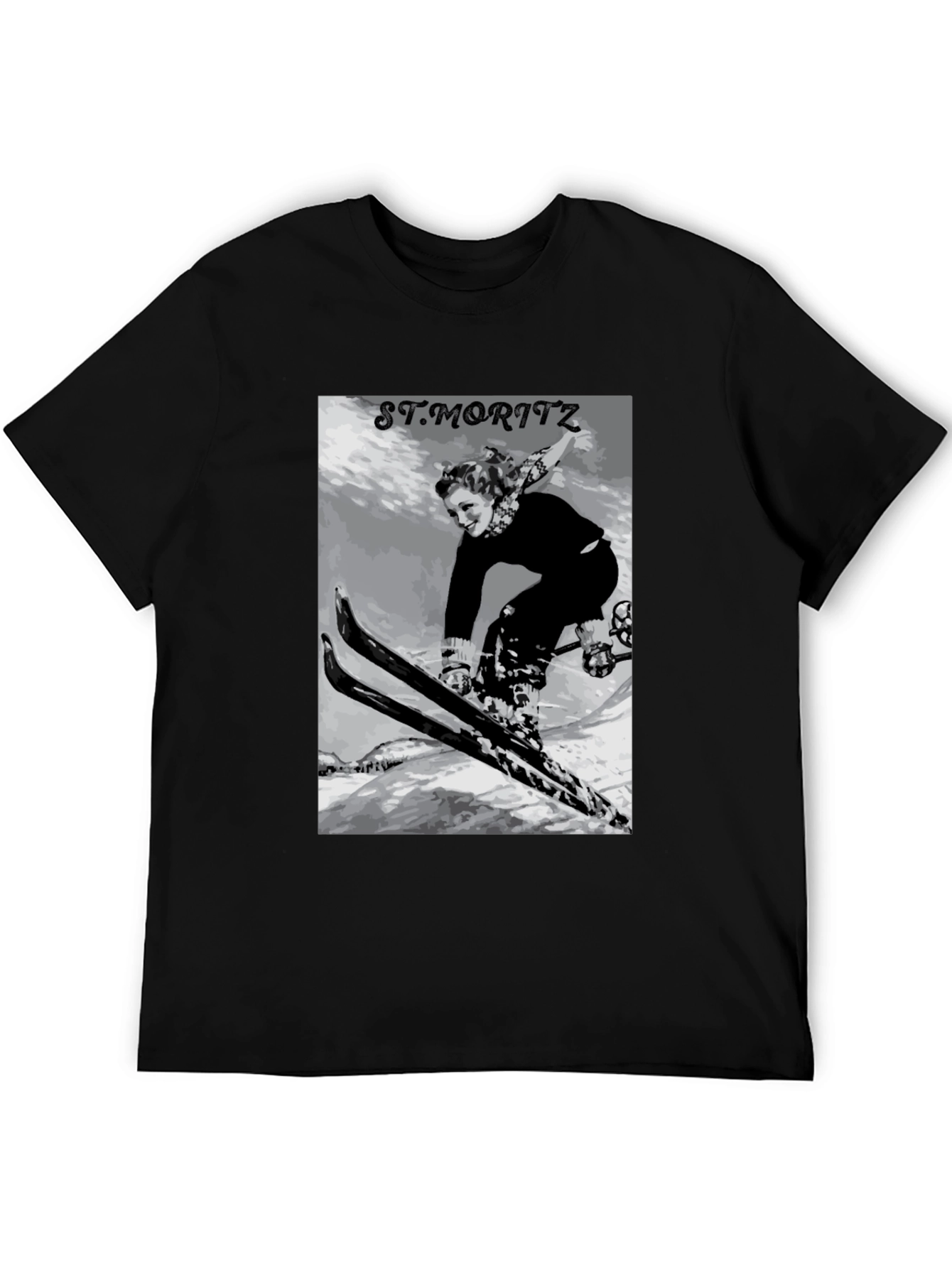 Black Vintage St. Moritz Skiing Graphic Tee view 5