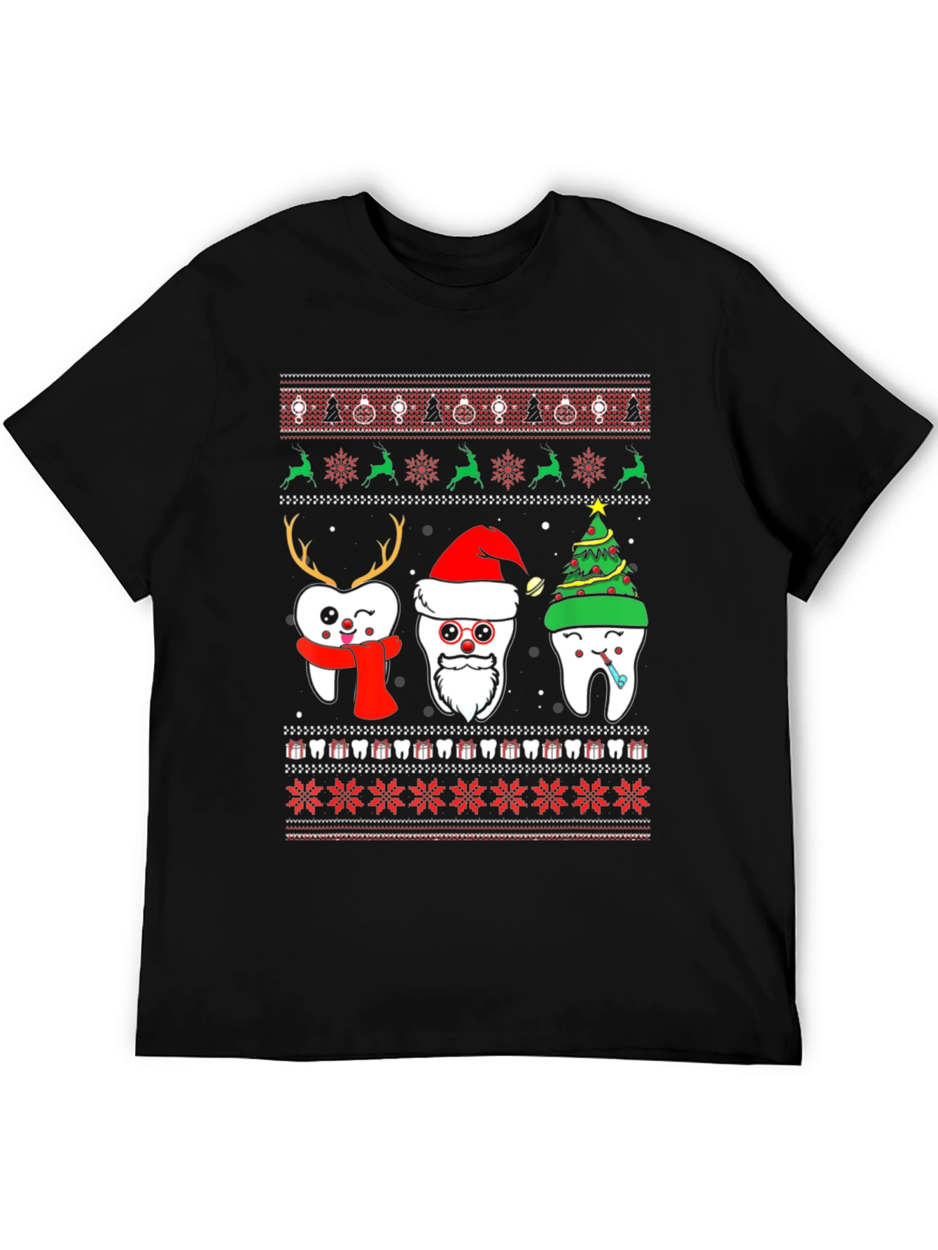 Black Festive Tooth Christmas Ugly Sweater T-Shirt view 5