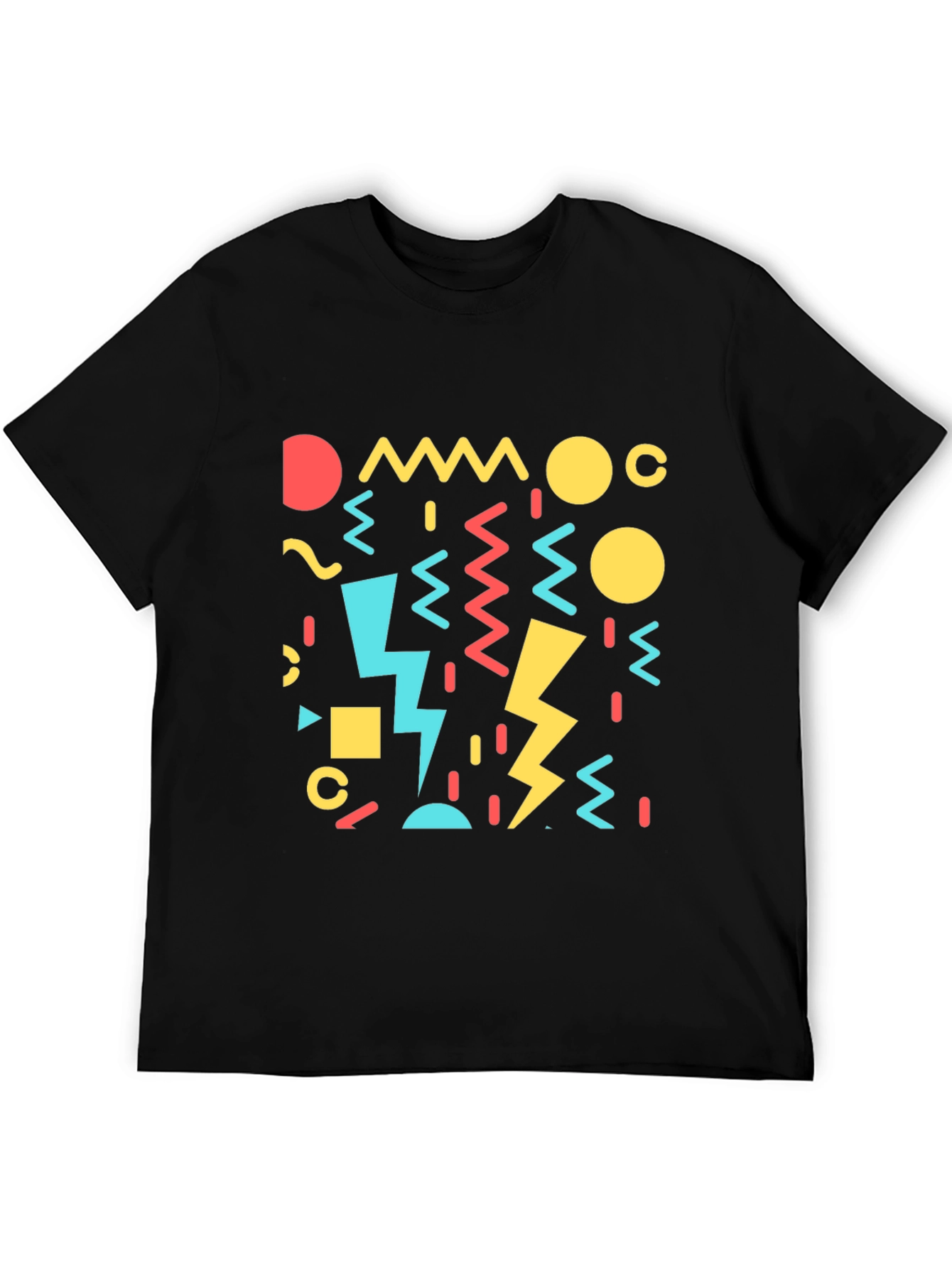 Black Retro 90s Geometric Pattern Black T-Shirt view 5