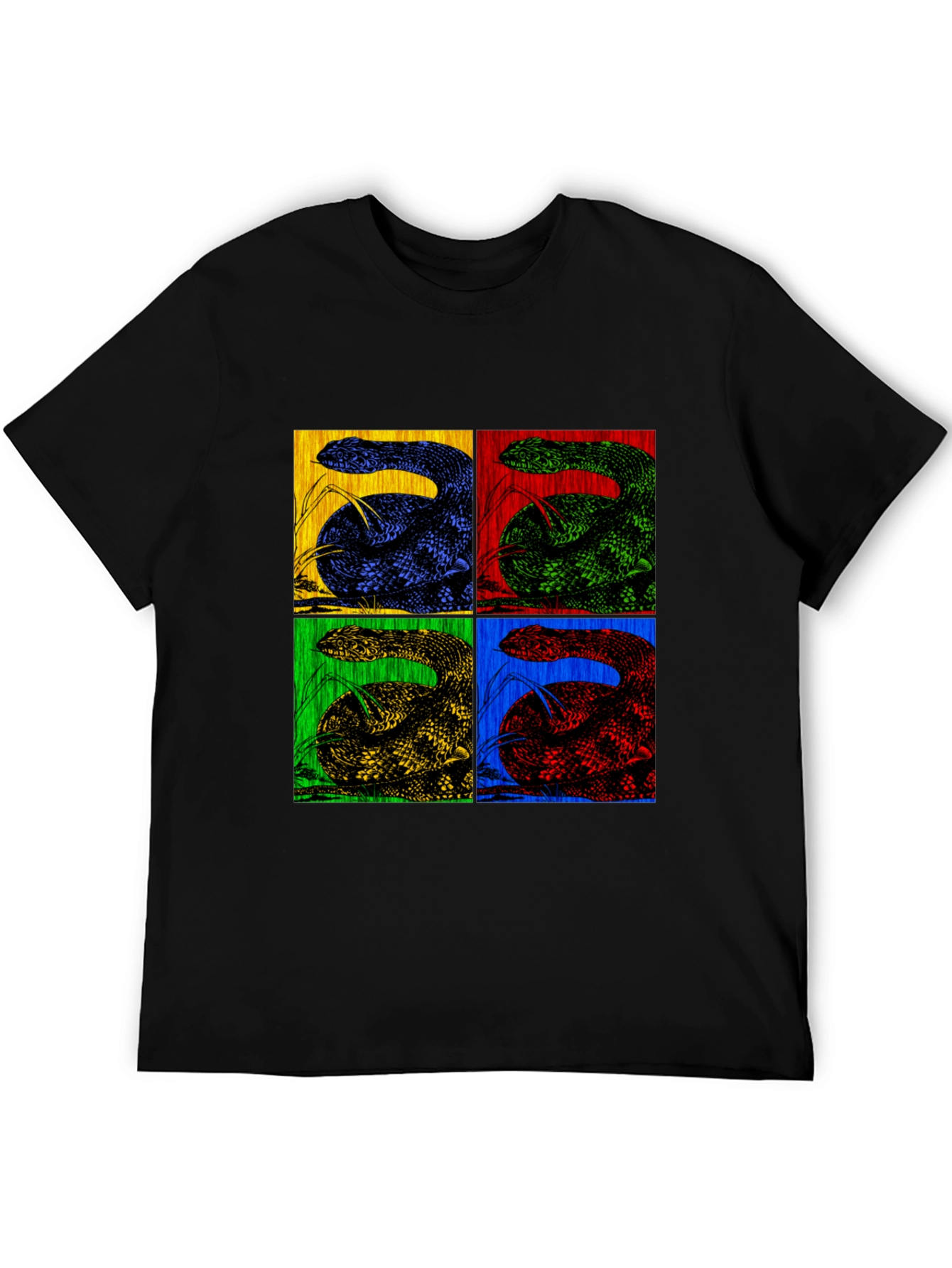 Black Retro Snake Pop Art Black T-Shirt view 5