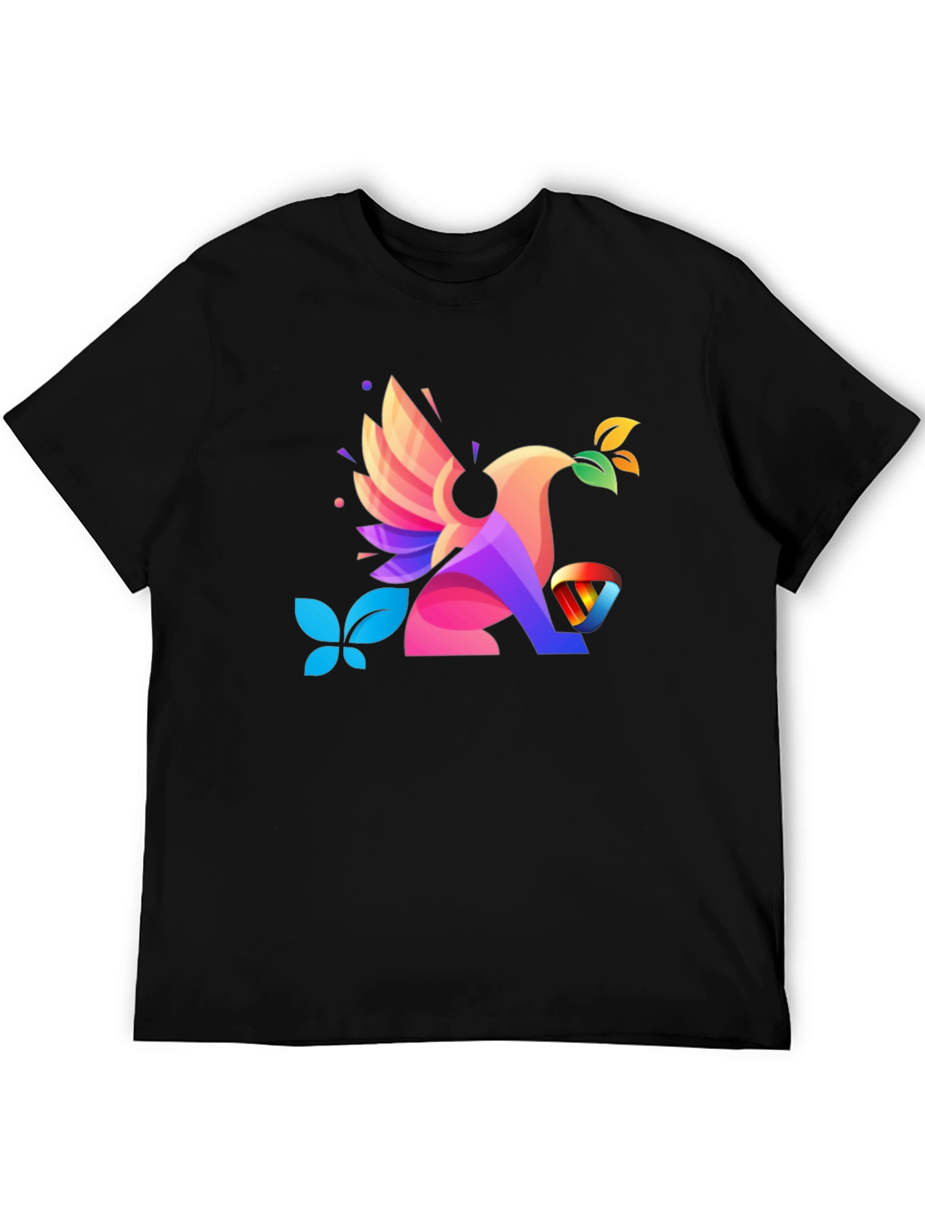 Black Colorful Geometric Bird Graphic T-Shirt view 5