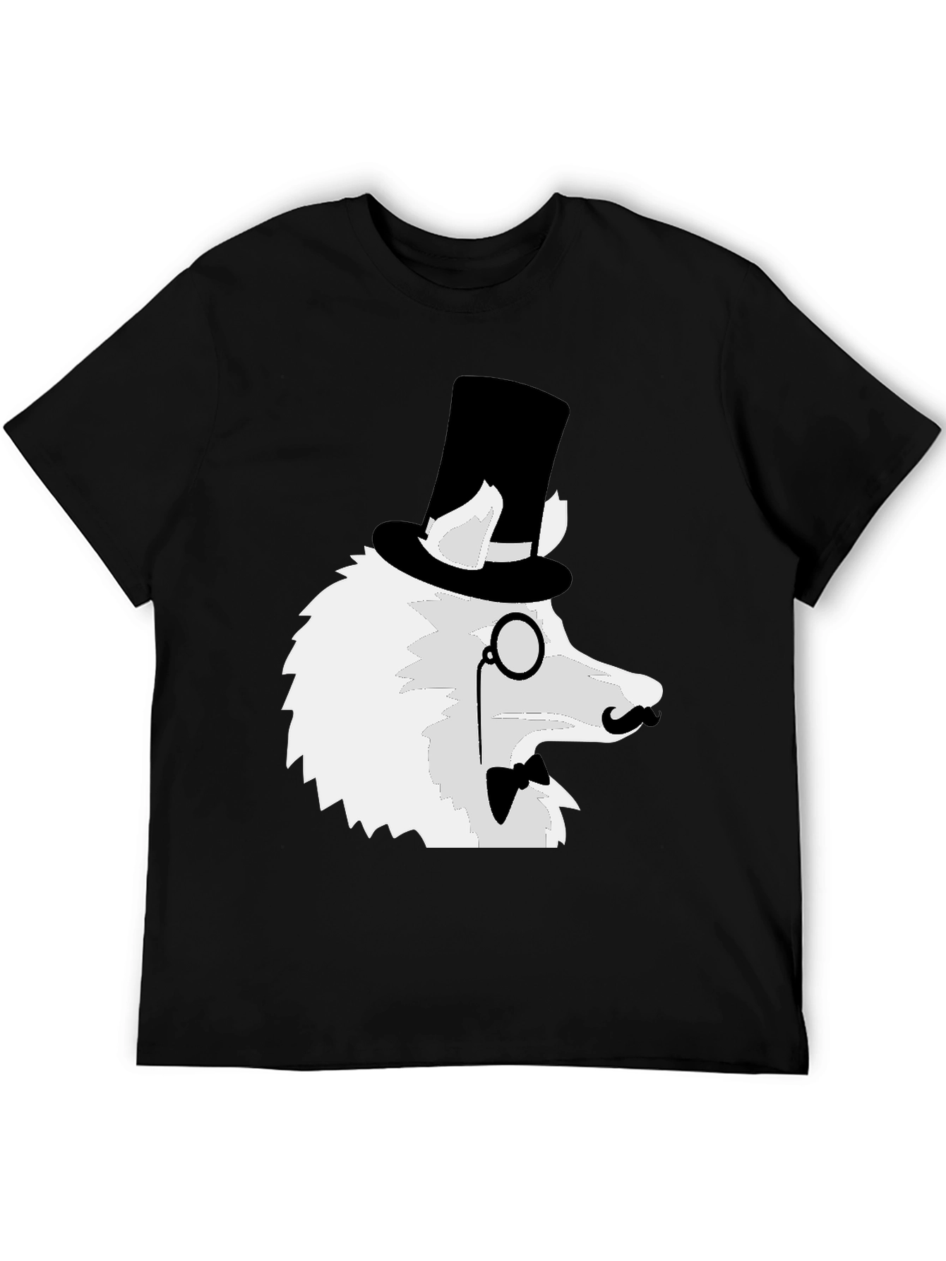 Black Dapper Dog T-Shirt: Top Hat Monocle Bow Tie view 5