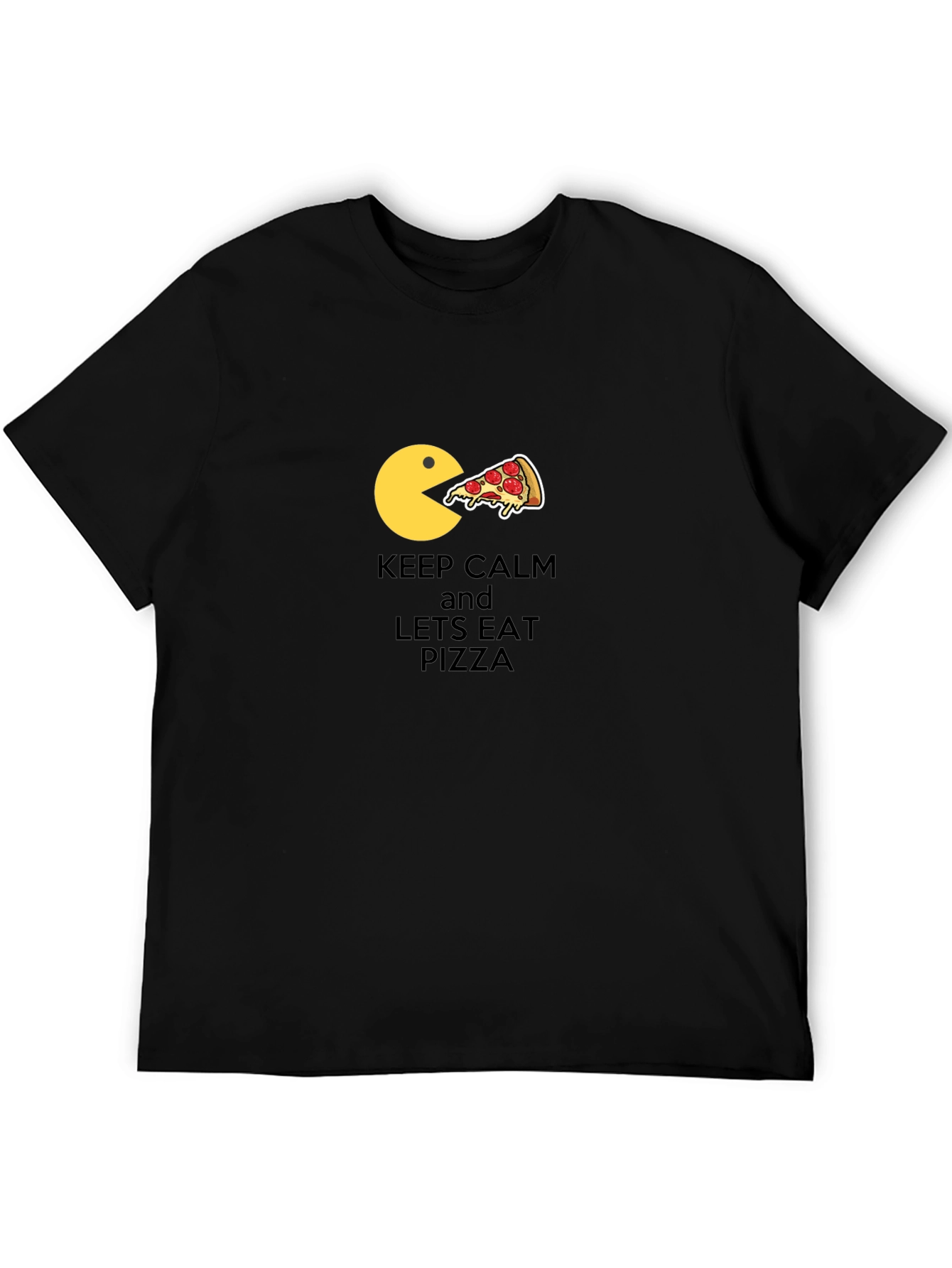 Keep Calm & Eat Pizza Black Graphic Tee - 5