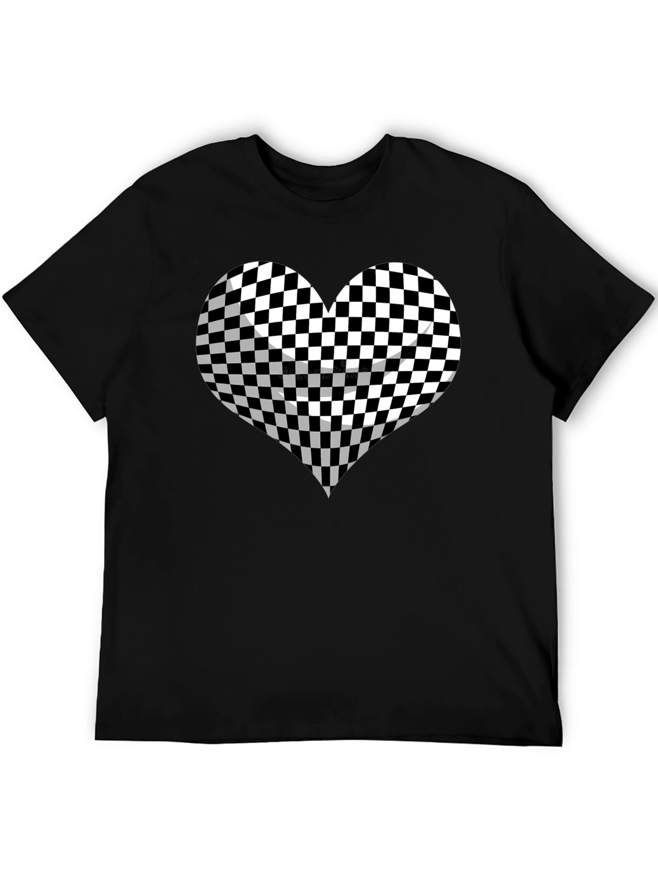 Black Checkered Heart Graphic Tee - Stylish Black T-Shirt view 5