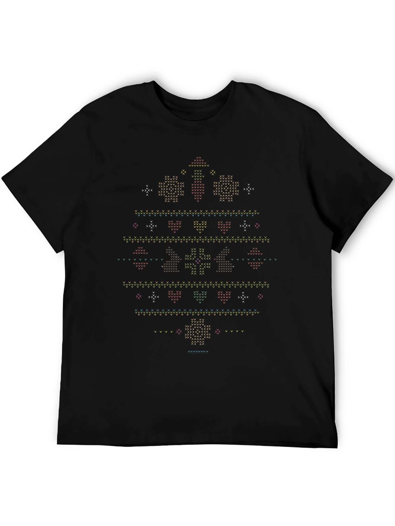 Black Novelty Christmas Sweater Pattern T-Shirt view 5