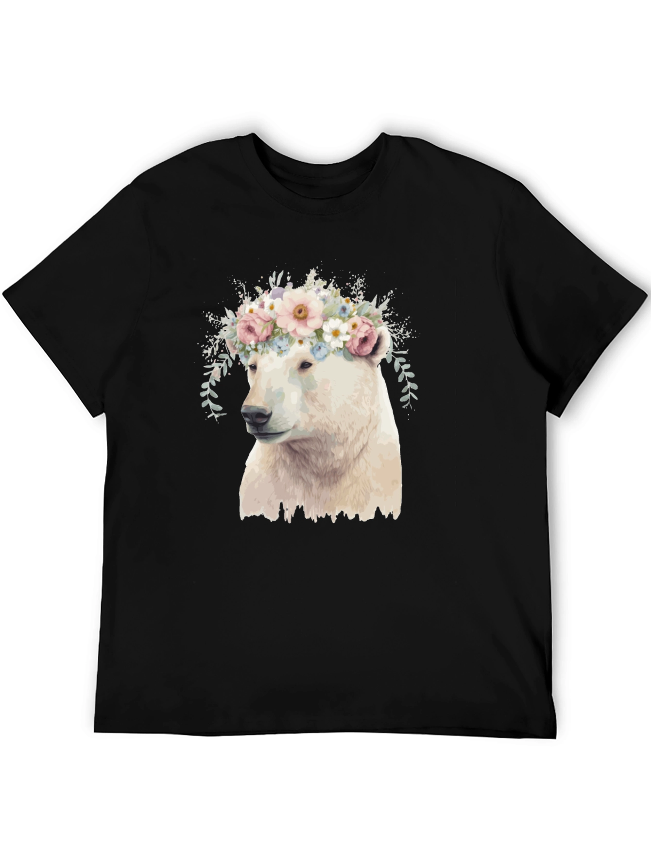Black Polar Bear Floral Crown Graphic Tee - Black view 5