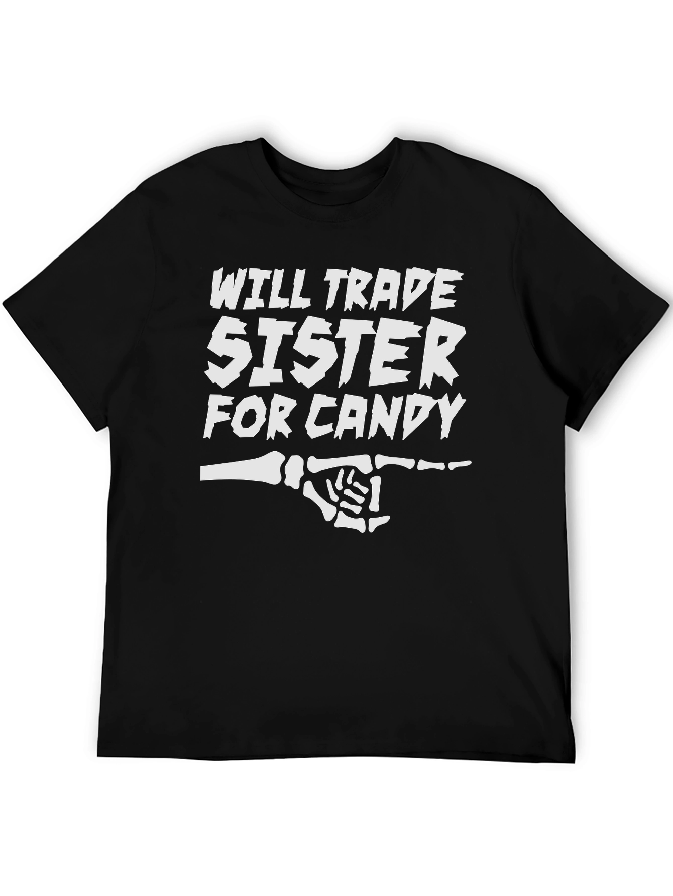 Black Funny "Will Trade Sister for Candy" Black T-Shirt view 5