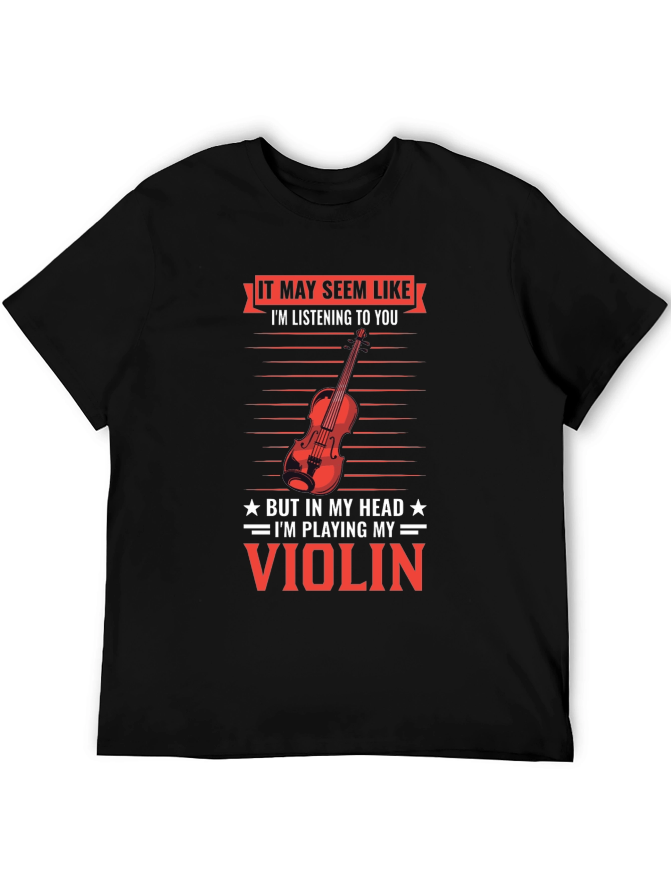 Black Funny Violinist T-Shirt - I'm Playing My Violin in My Head Tee view 5