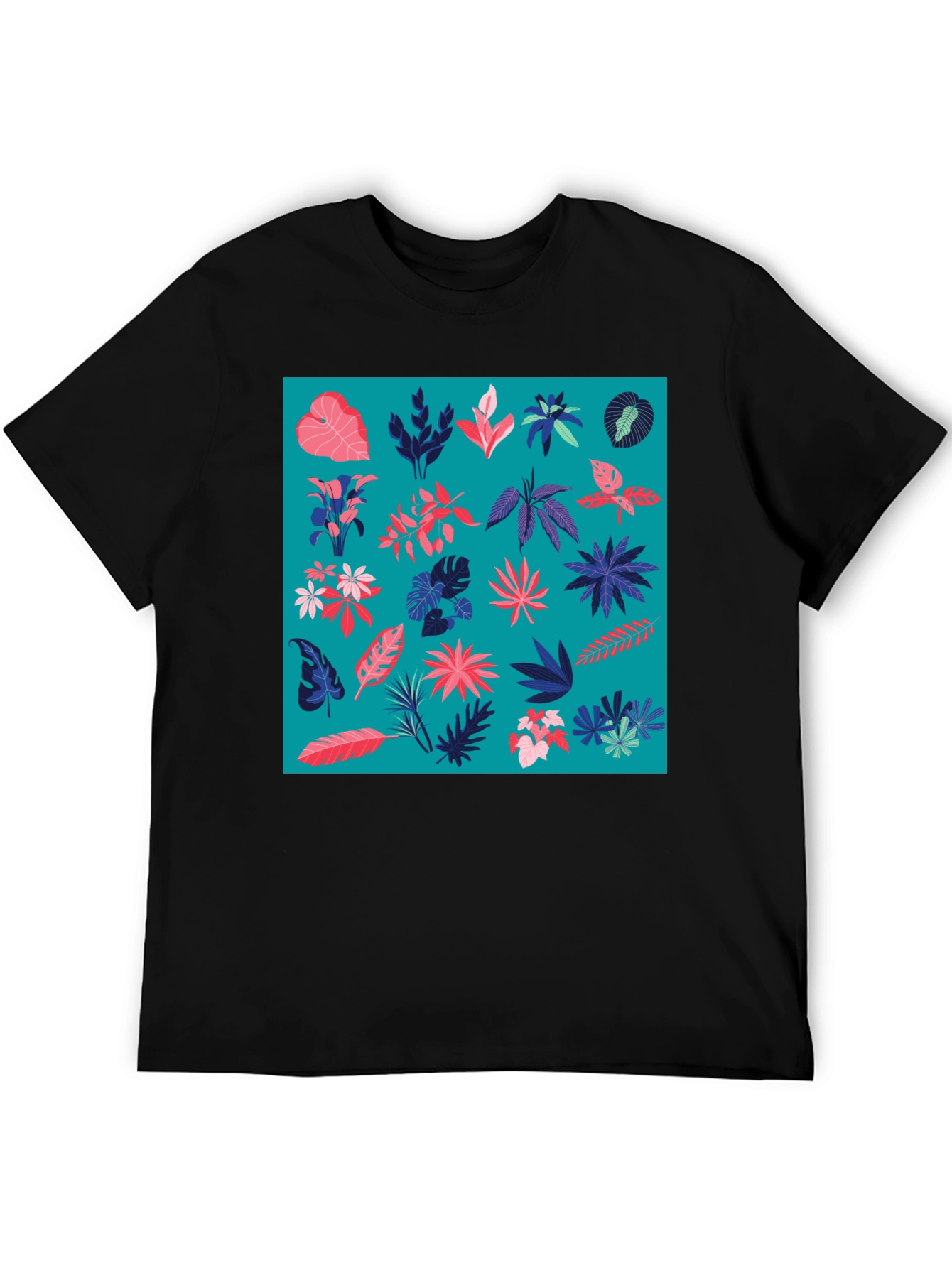 Tropical Plant Pattern Men's Black T-Shirt - 5