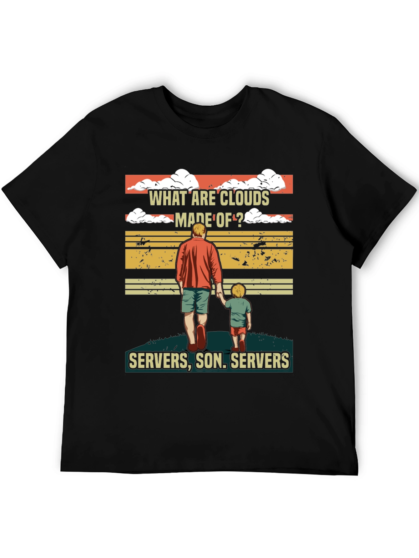 Black What Are Clouds Made Of T-Shirt - Servers, Son view 5