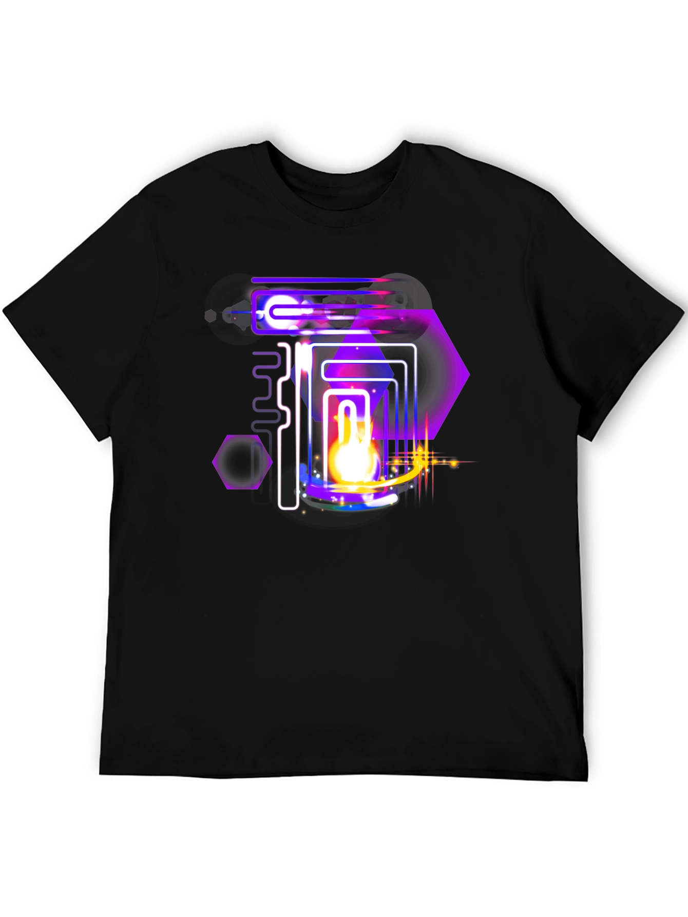 Black Abstract Neon Graphic Black Tee view 5