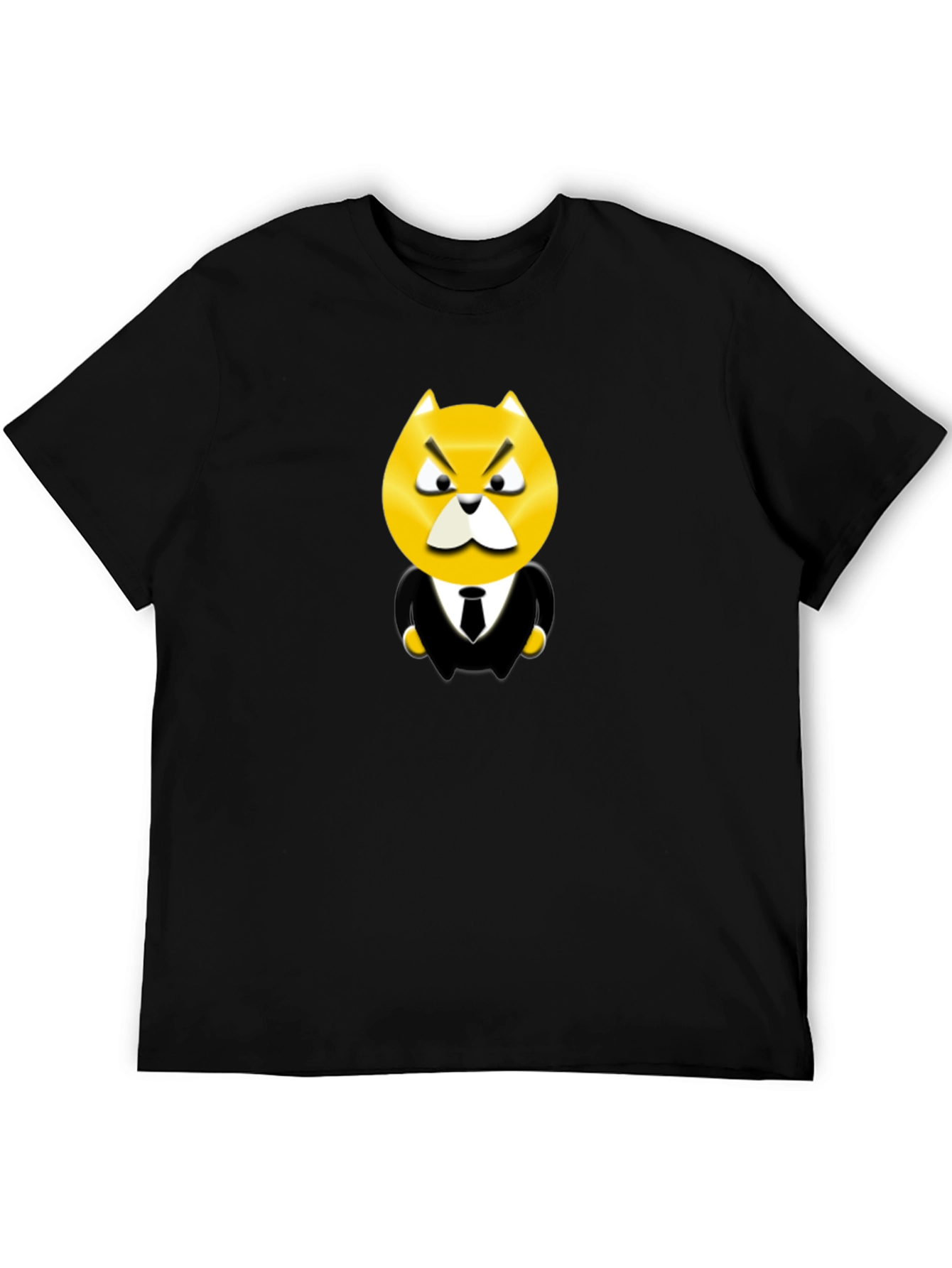Black Cartoon Cat Boss Graphic Tee - Black view 5