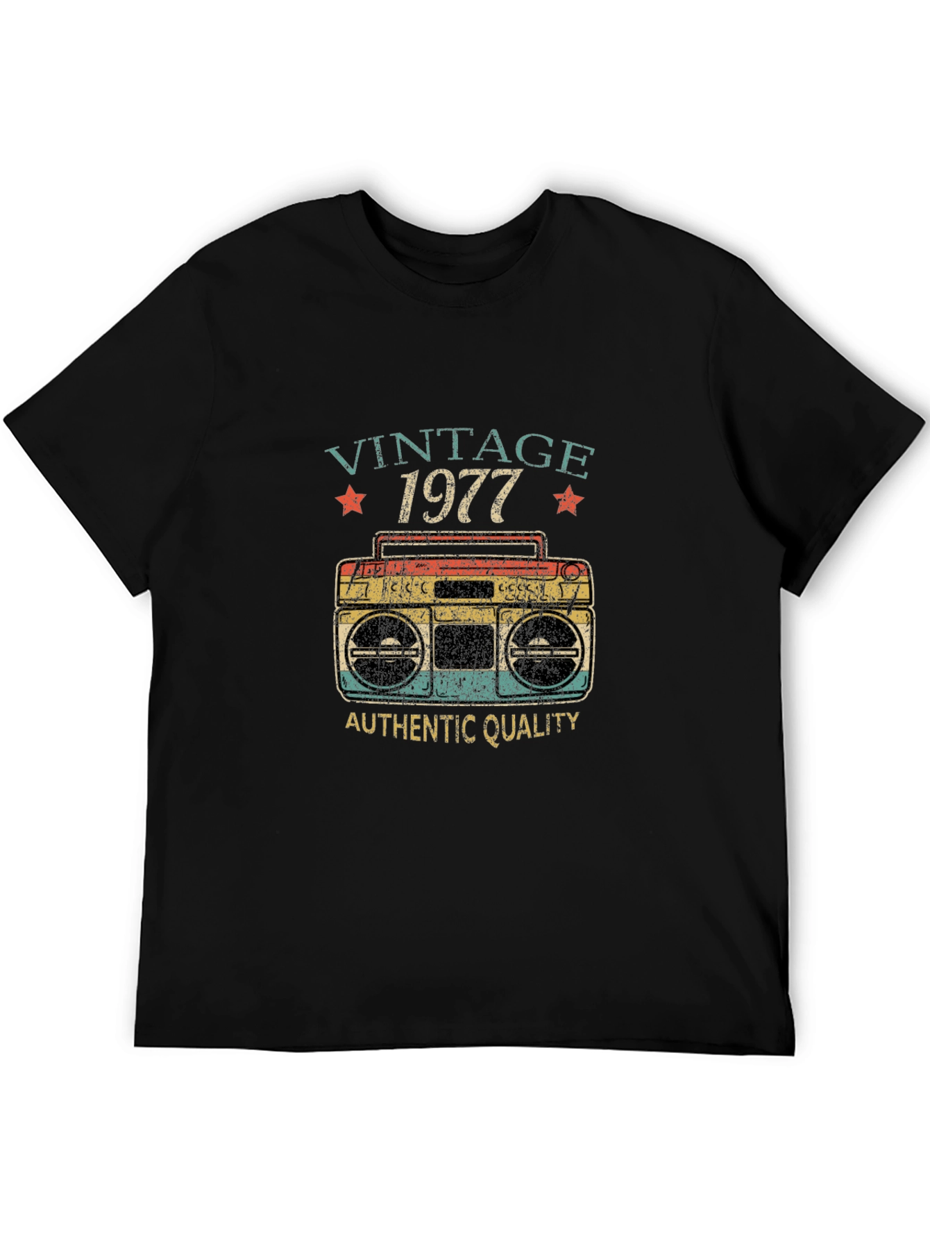 Black Vintage 1977 Boombox T-Shirt - Authentic Quality Retro Tee view 5
