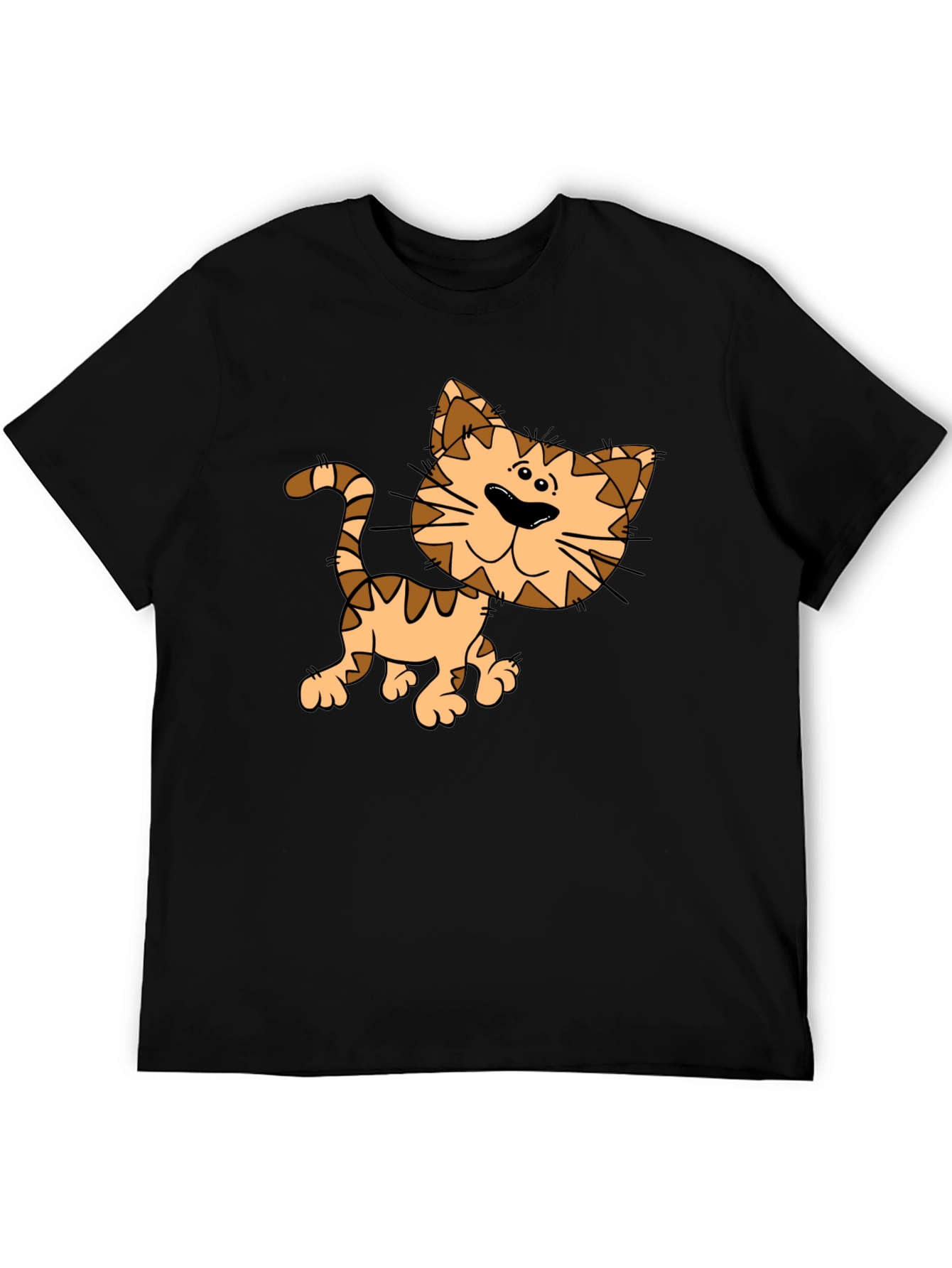 Black Cartoon Cat Graphic Black T-Shirt view 5