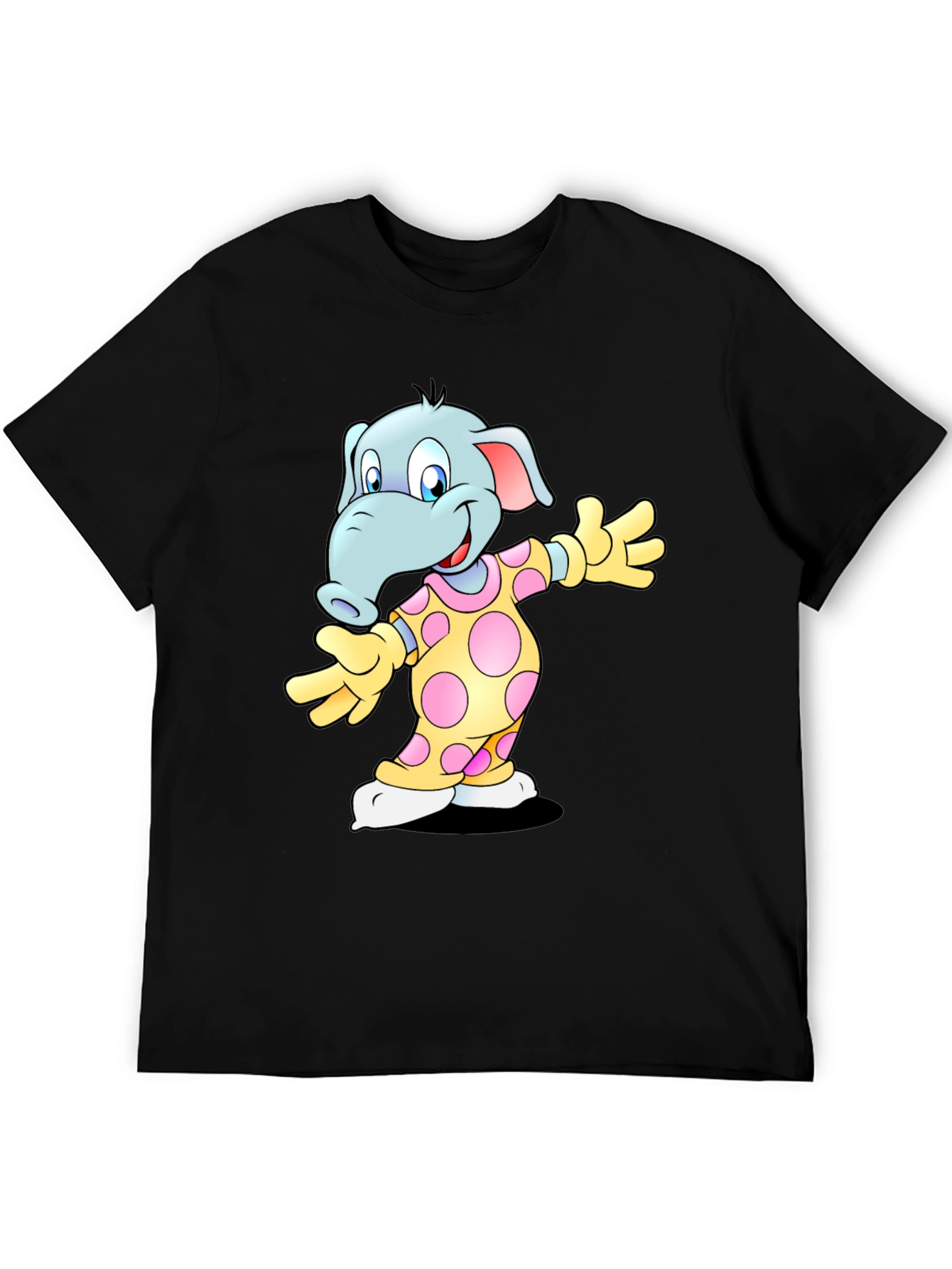 Black Cartoon Elephant Print Black T-Shirt view 5