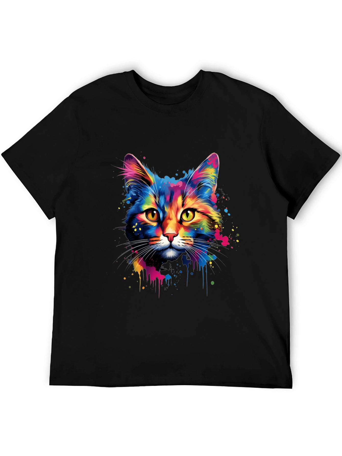 Black Colorful Cat Graphic Print T-Shirt view 5