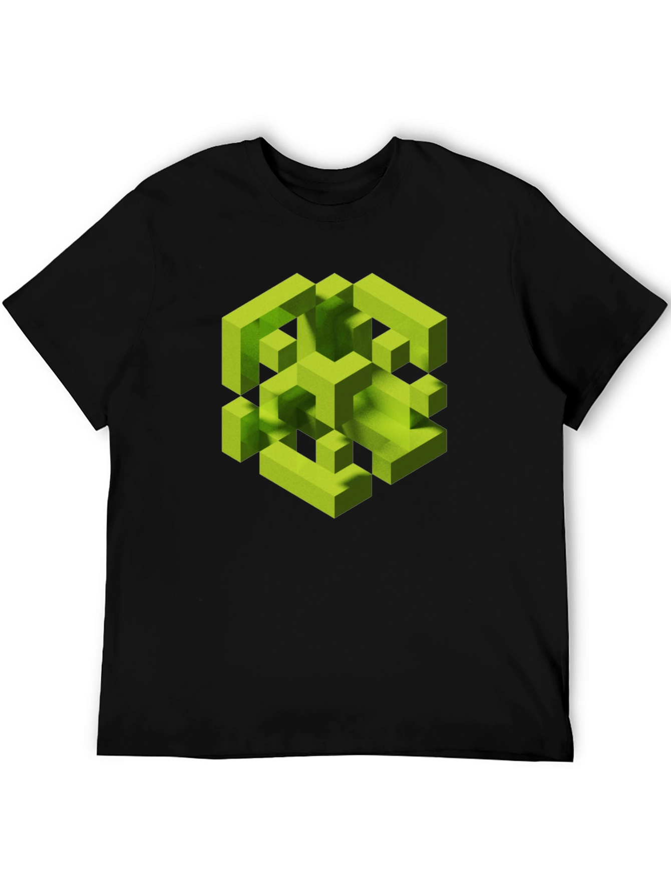 Black Abstract Geometric Cube Graphic Tee - Black view 5