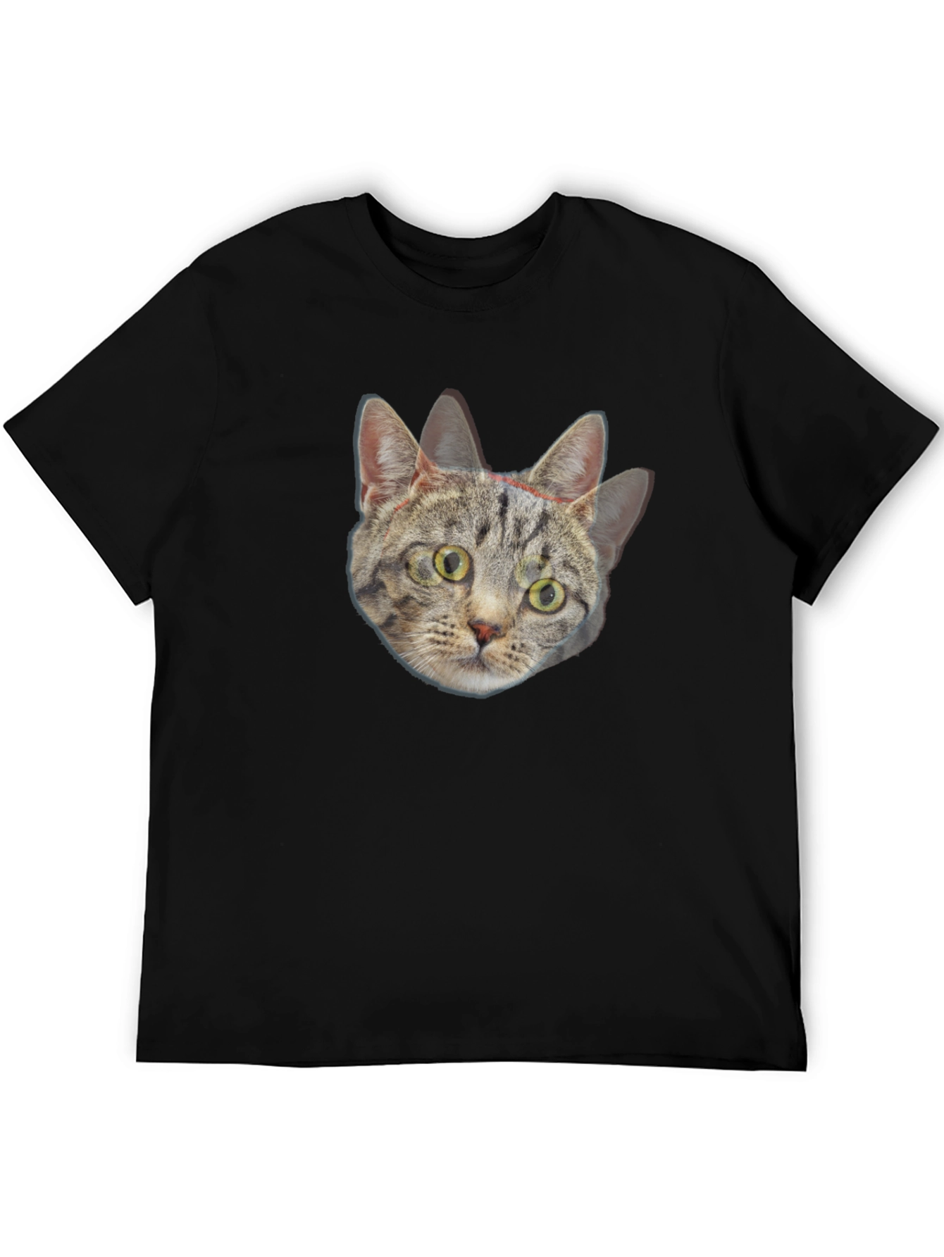 Black Cat Head Crown Print Black T-Shirt view 5