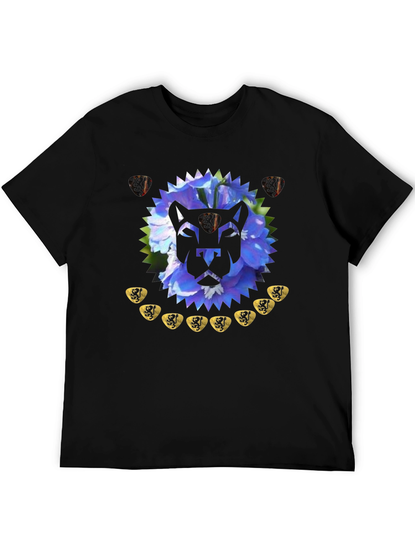 Black Geometric Lion Floral T-Shirt - Modern Graphic Tee view 5