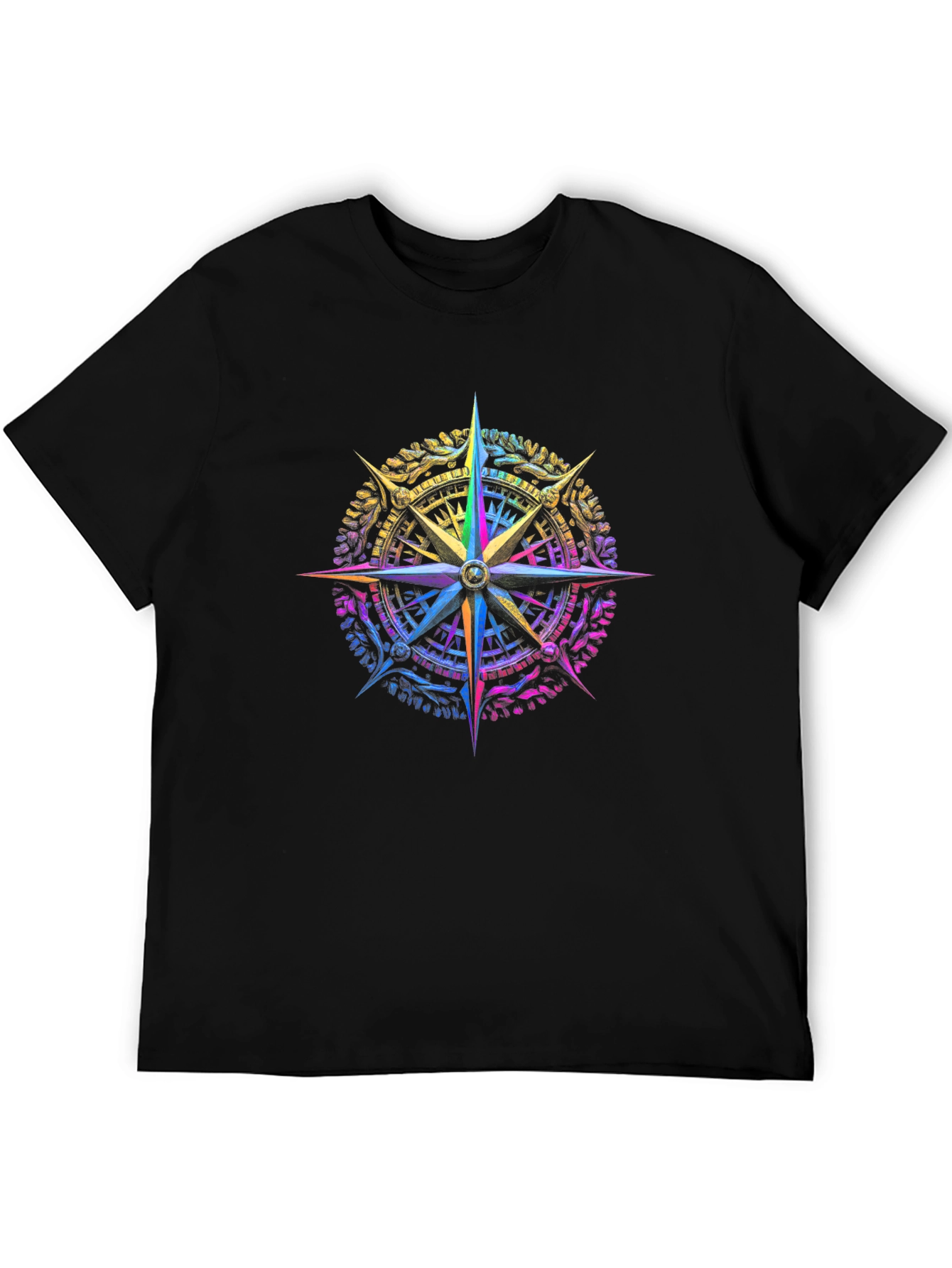Black Neon Compass Rose Graphic T-Shirt view 5