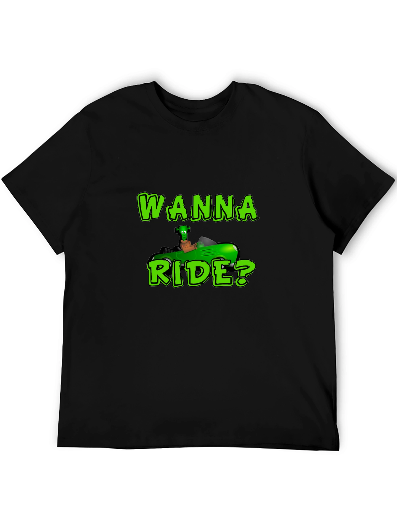 Black Wanna Ride? Green Car Black T-Shirt view 5