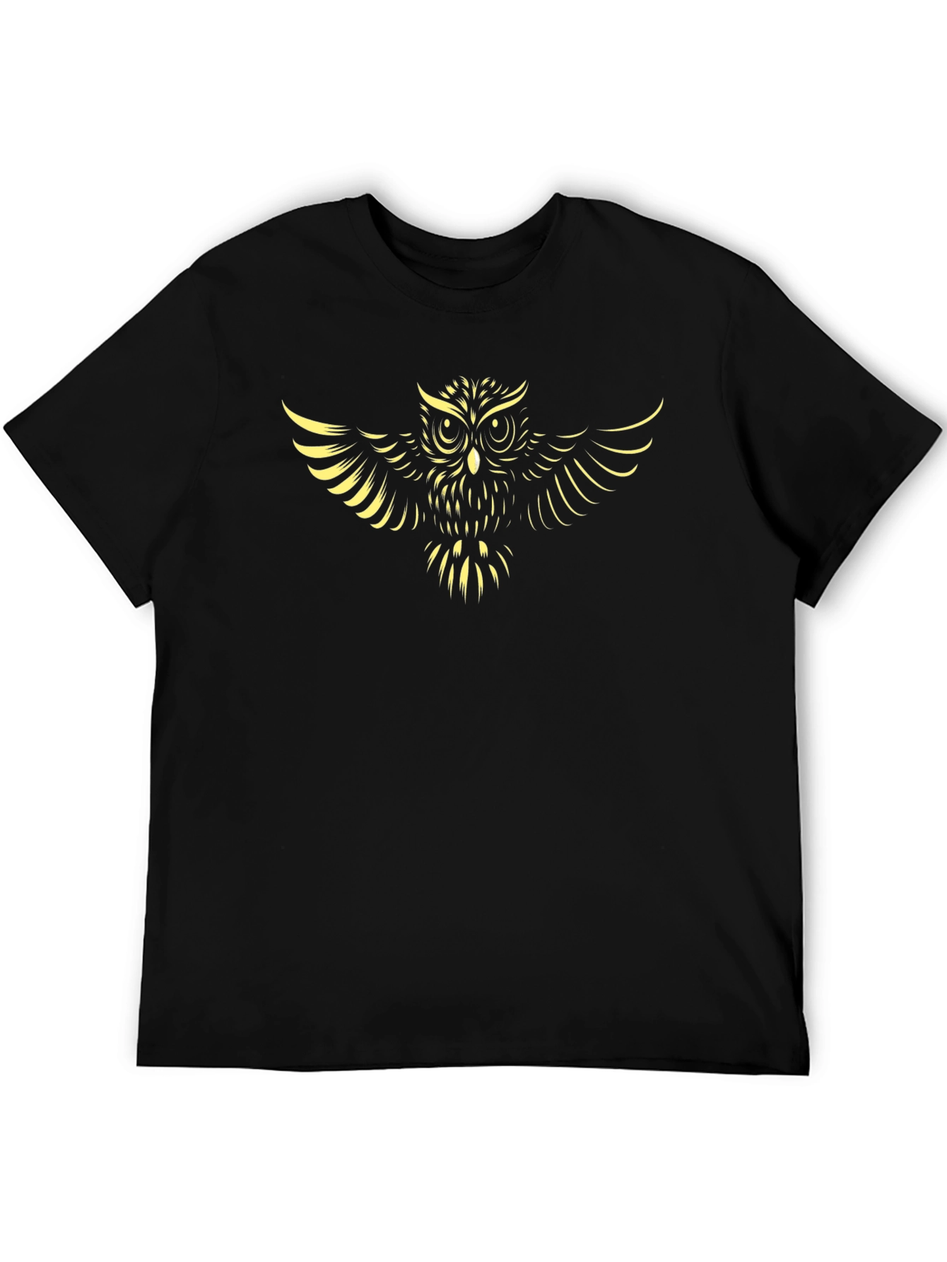 Men's Black T-Shirt with Owl Graphic Print - 5