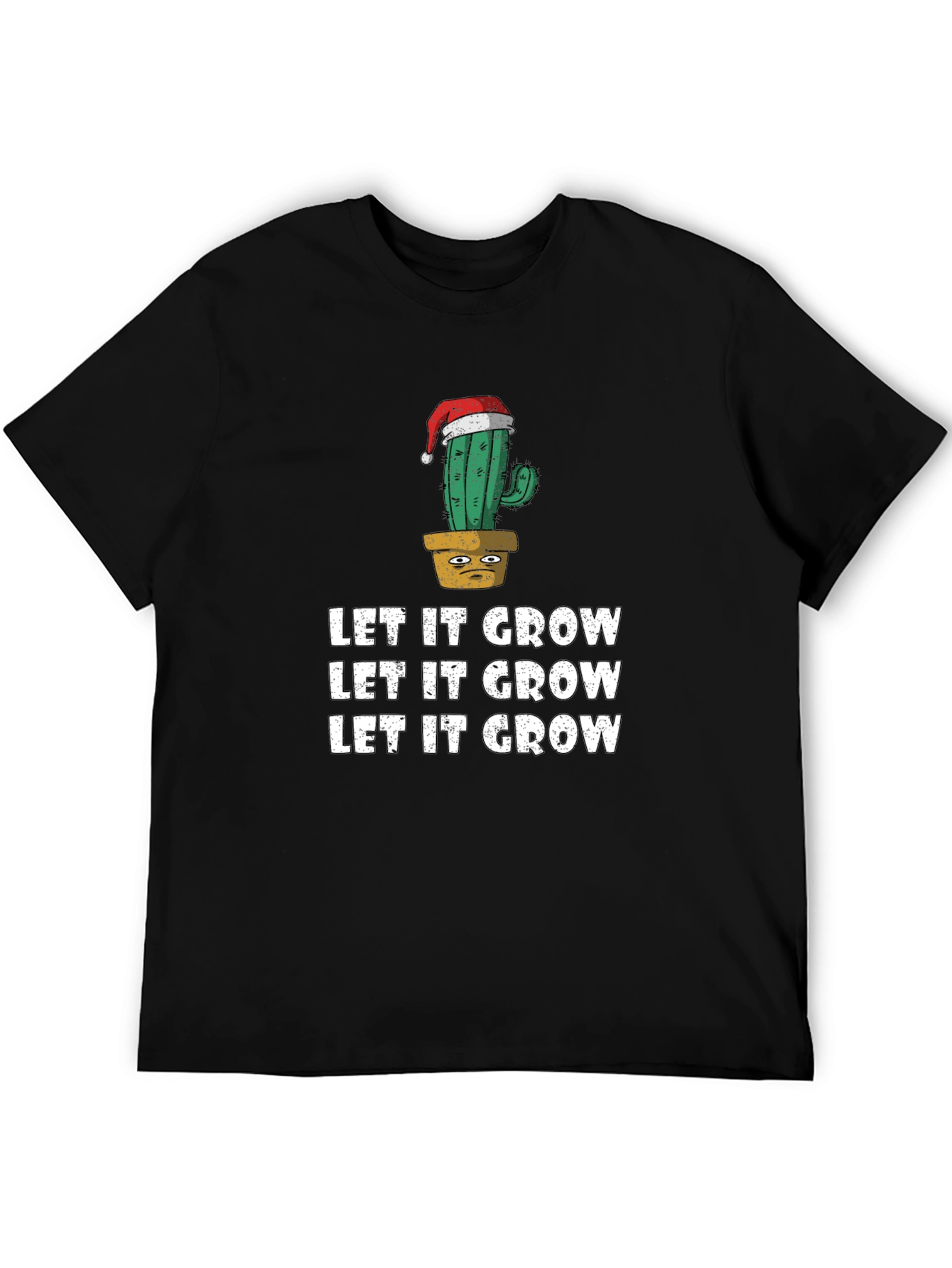 Black Let It Grow Cactus Christmas T-Shirt view 5