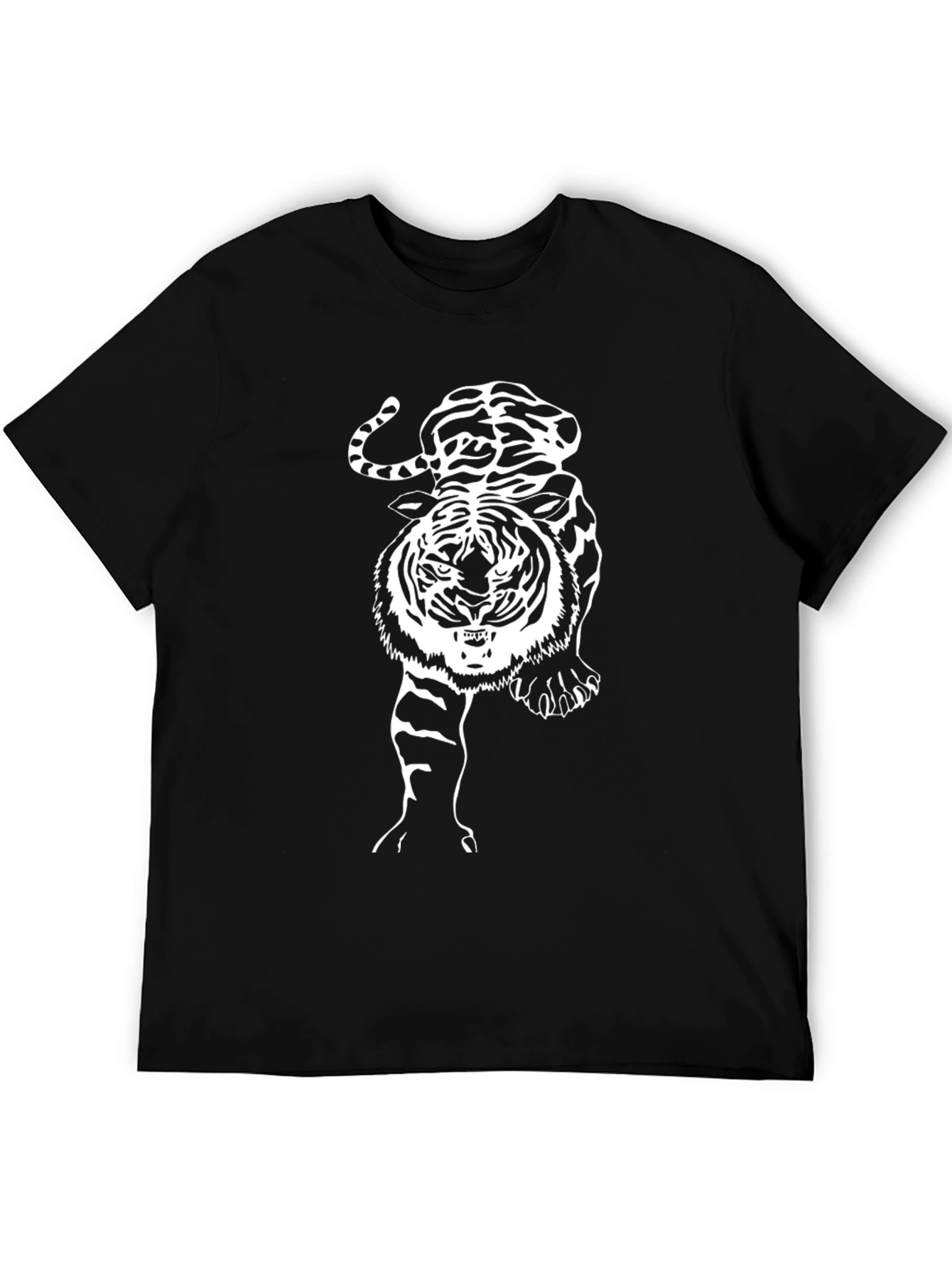 Black Tiger Graphic Print Men's Black T-Shirt view 5