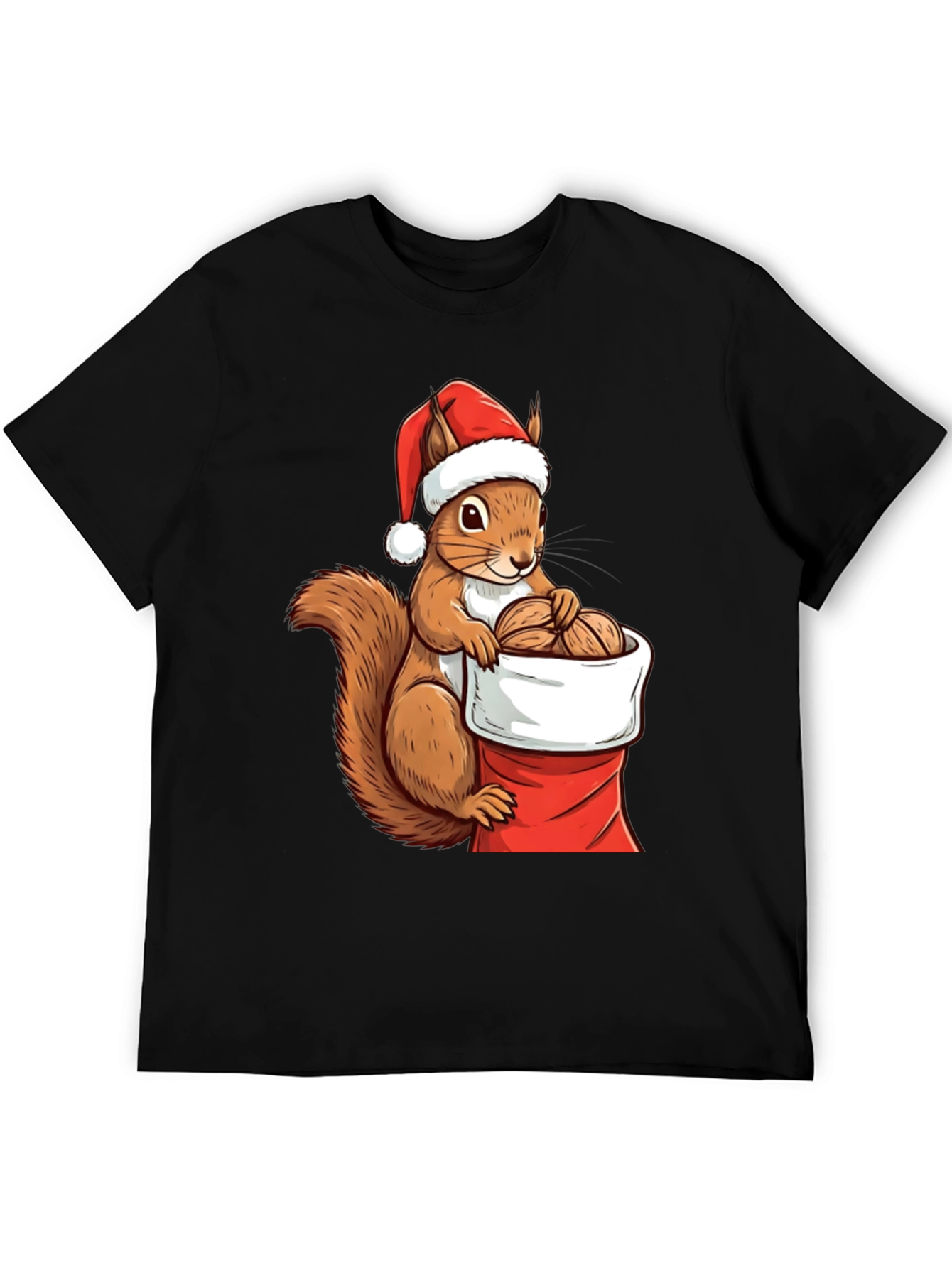Black Festive Squirrel Santa Hat T-Shirt view 5