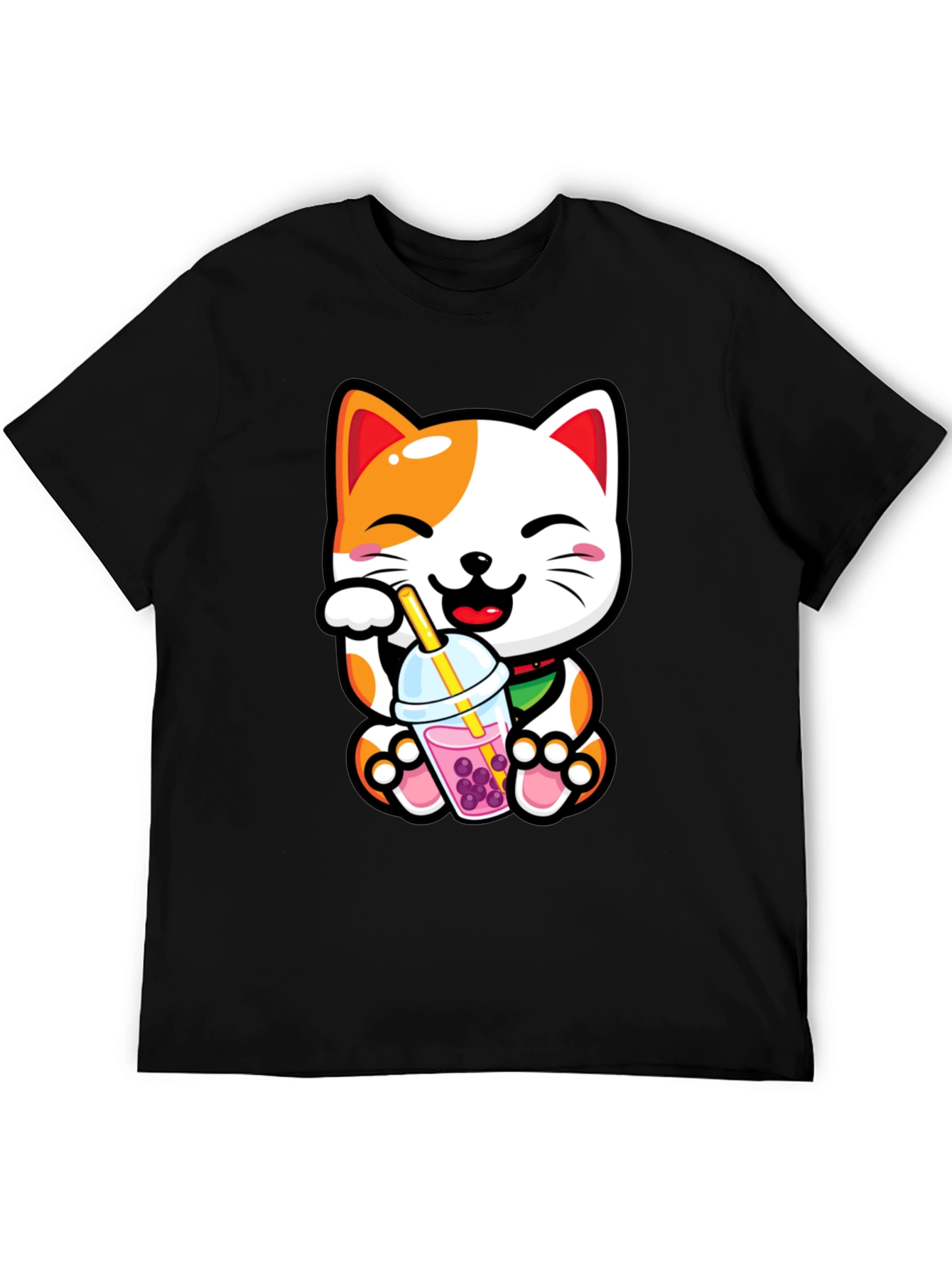 Black Kawaii Cat Boba Tea Graphic Tee view 5