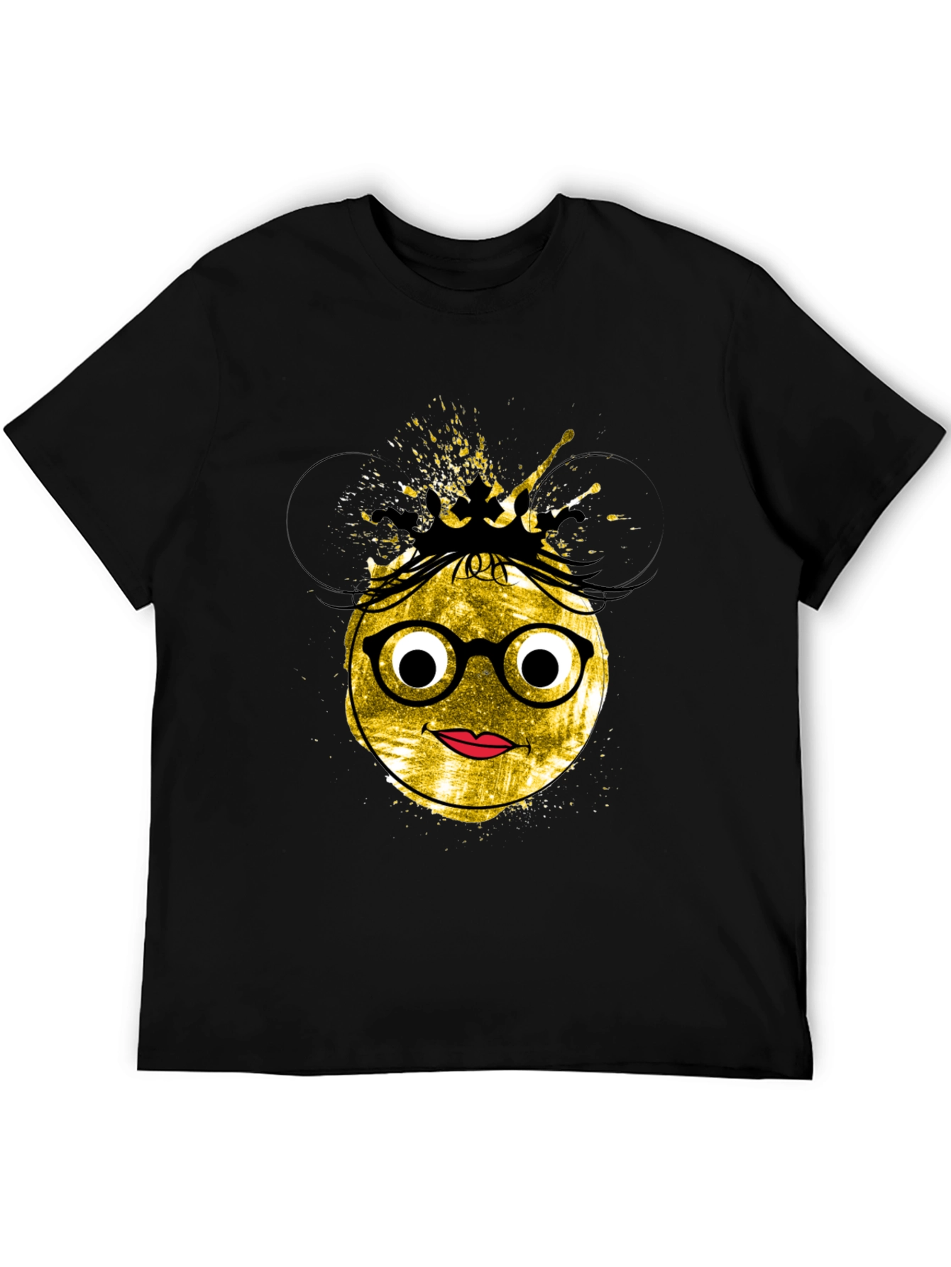 Black Trendy Graphic Tee - Nerdy Queen Emoji Design view 5