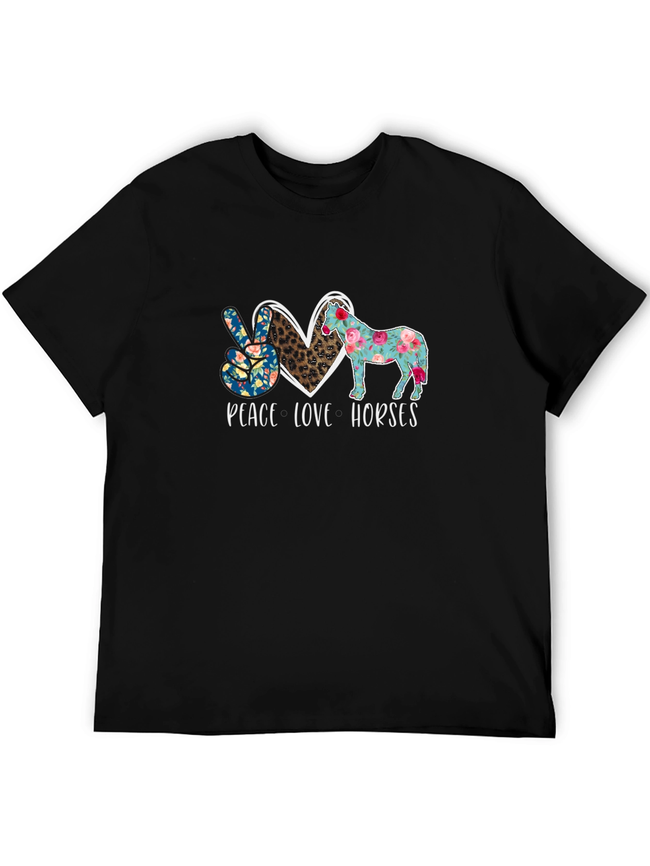 Black Peace Love Horses Graphic Tee view 5