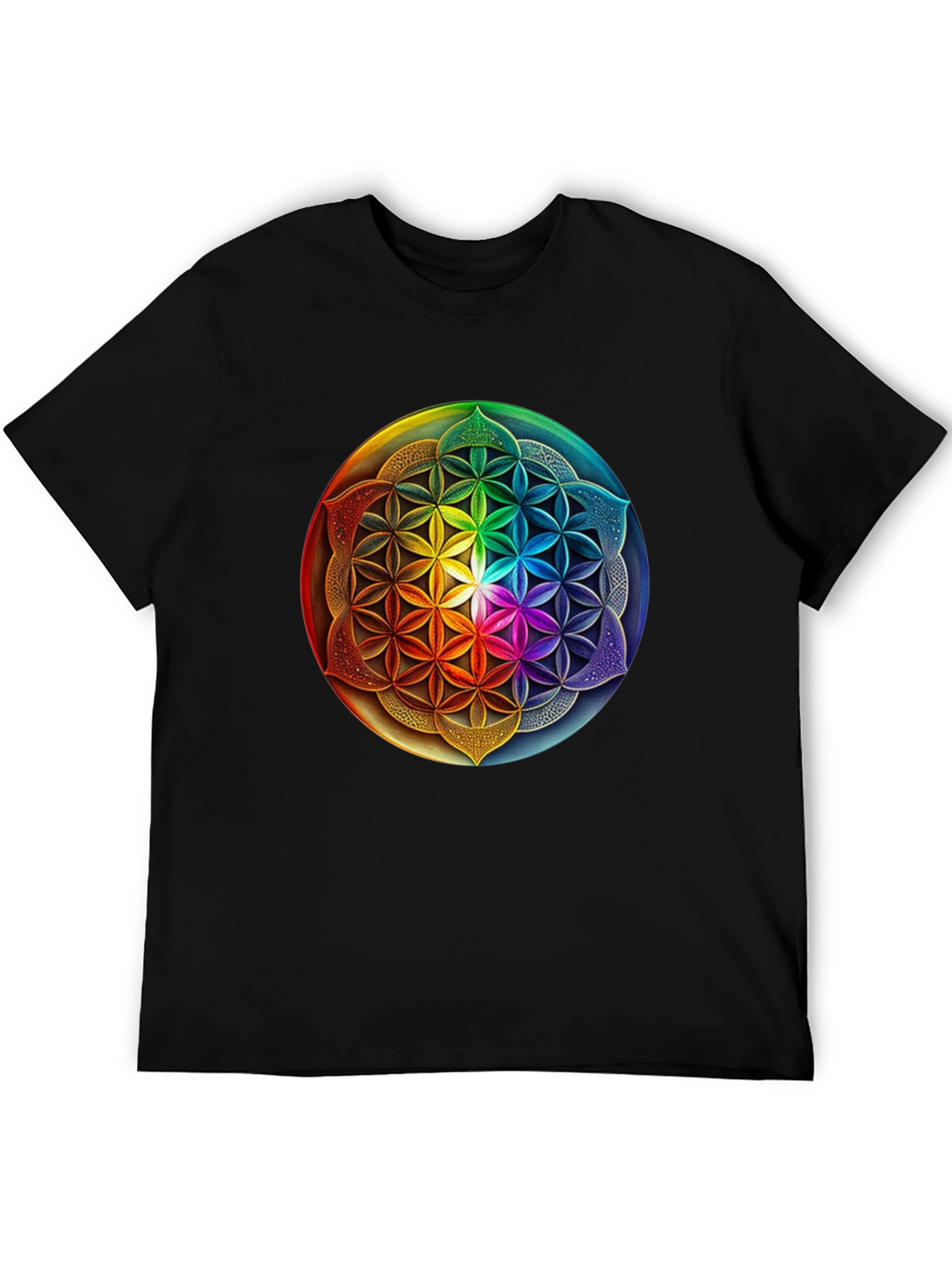 Black Rainbow Flower of Life Graphic Tee view 5