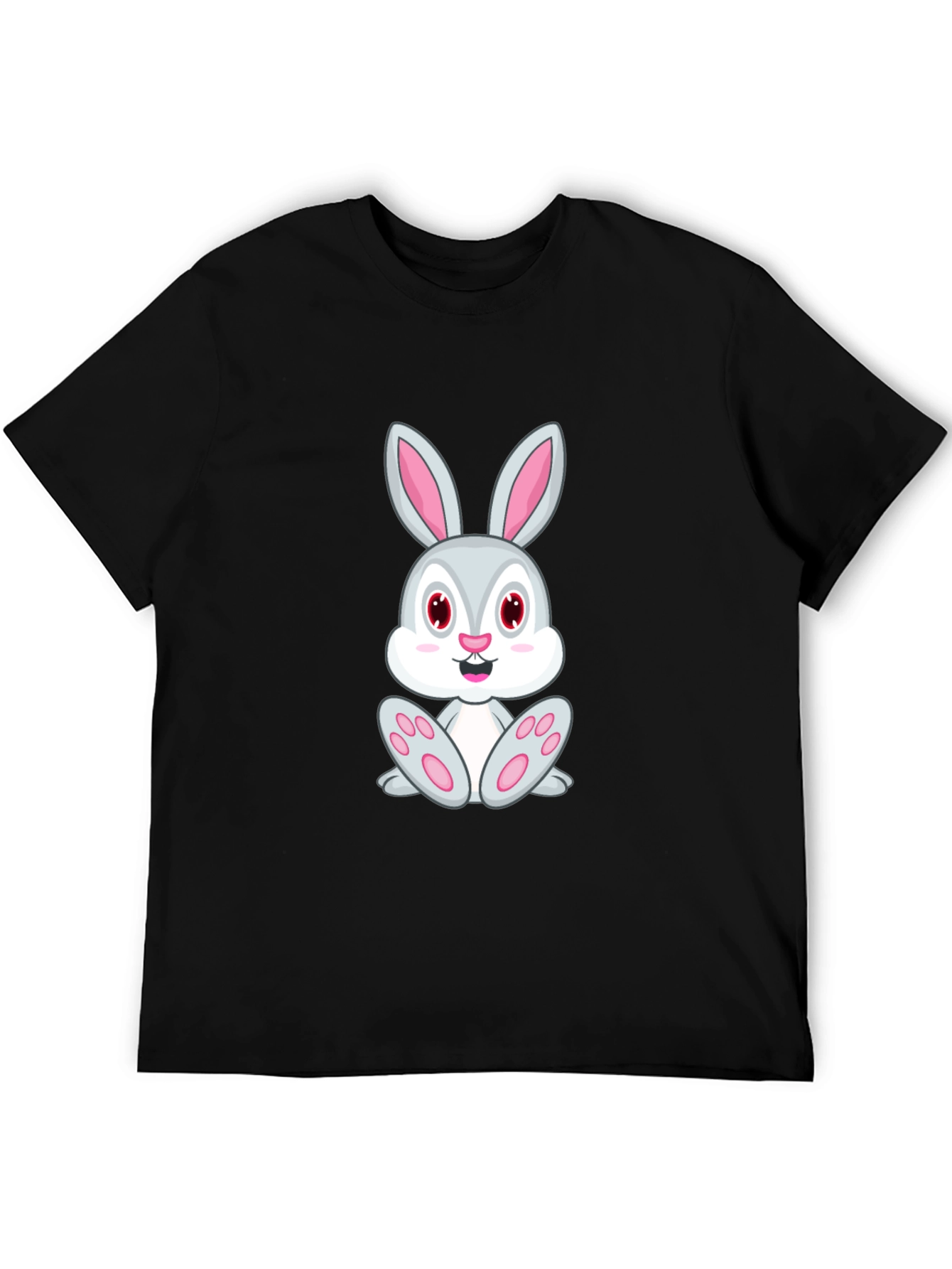 Black Cute Bunny Graphic Tee - Black Cotton T-Shirt view 5